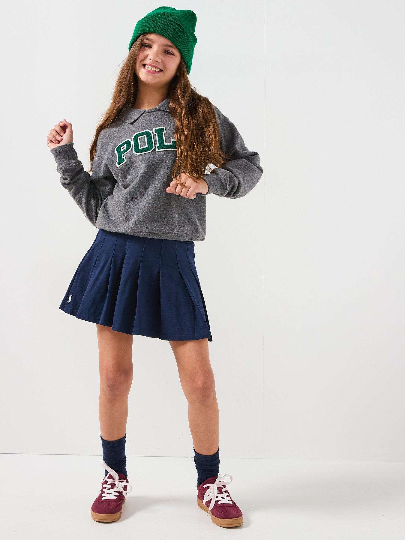 Image 3 of 6 of Polo Ralph Lauren Girls Logo Collared Long Sleeve Shirt - Grey