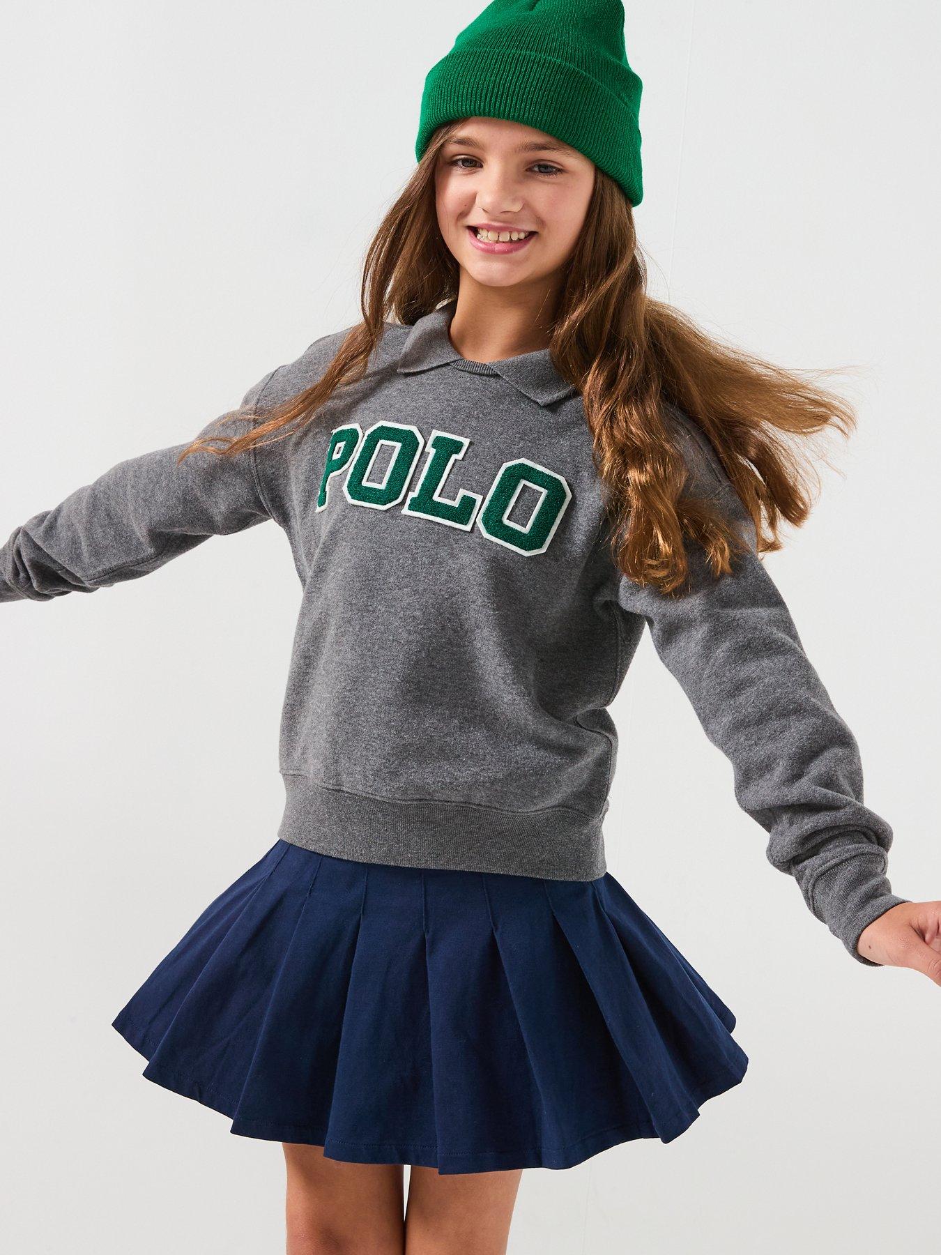 Image 4 of 6 of Polo Ralph Lauren Girls Logo Collared Long Sleeve Shirt - Grey
