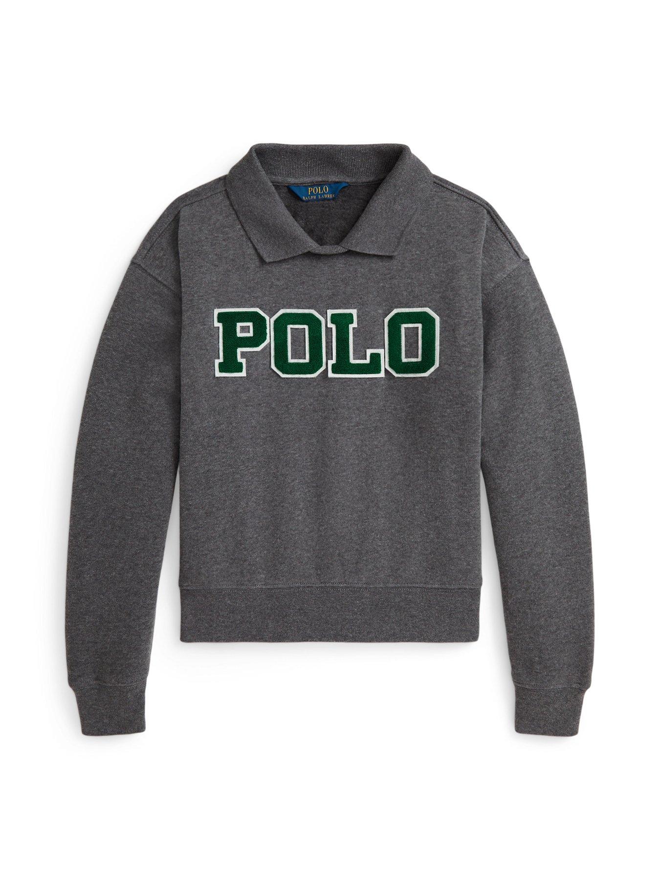 Image 6 of 6 of Polo Ralph Lauren Girls Logo Collared Long Sleeve Shirt - Grey