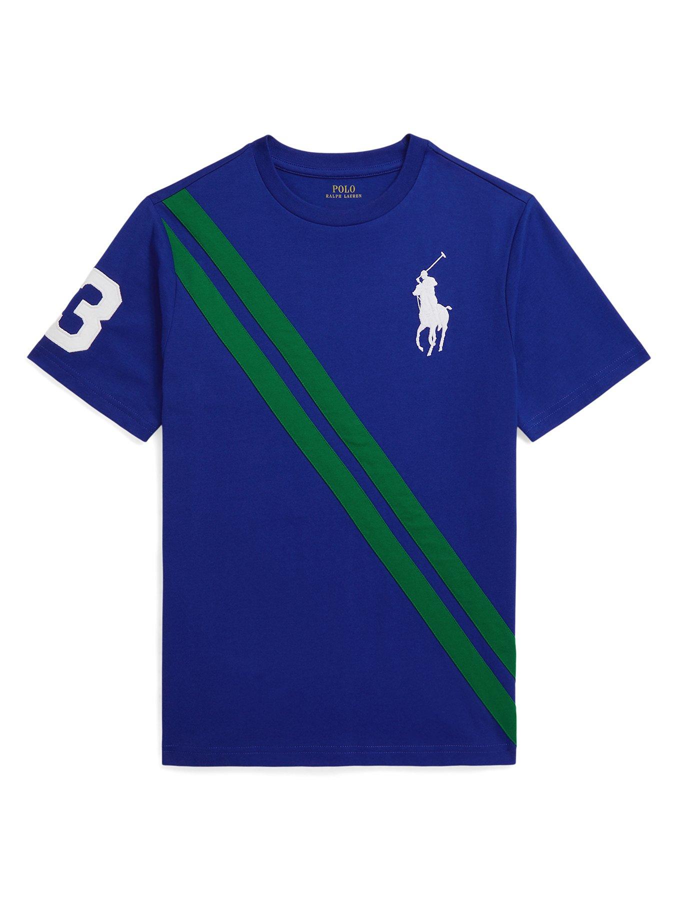 Polo Ralph Lauren Boys Diagonal Twin Stripe Short Sleeve T-Shirt - Blue