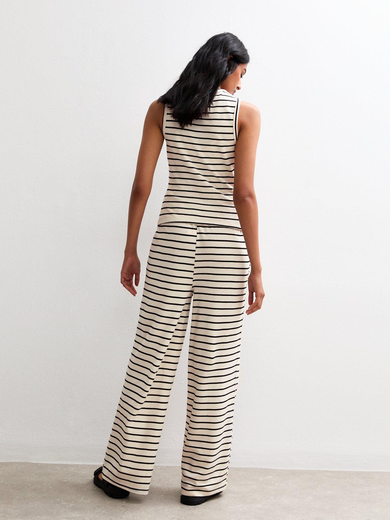 Image 2 of 4 of New Look Off White Striped Wide Leg Trousers