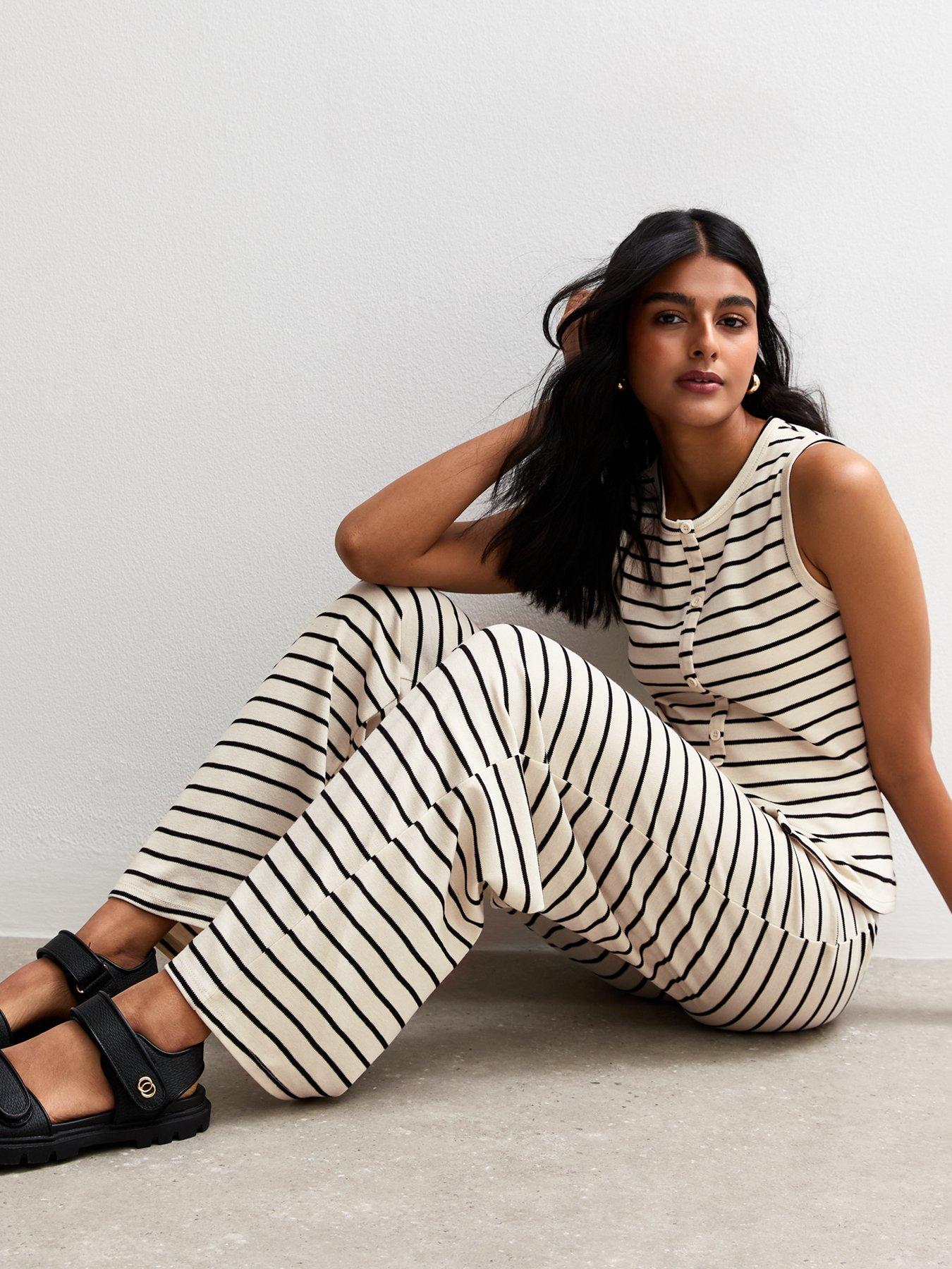 Image 3 of 4 of New Look Off White Striped Wide Leg Trousers