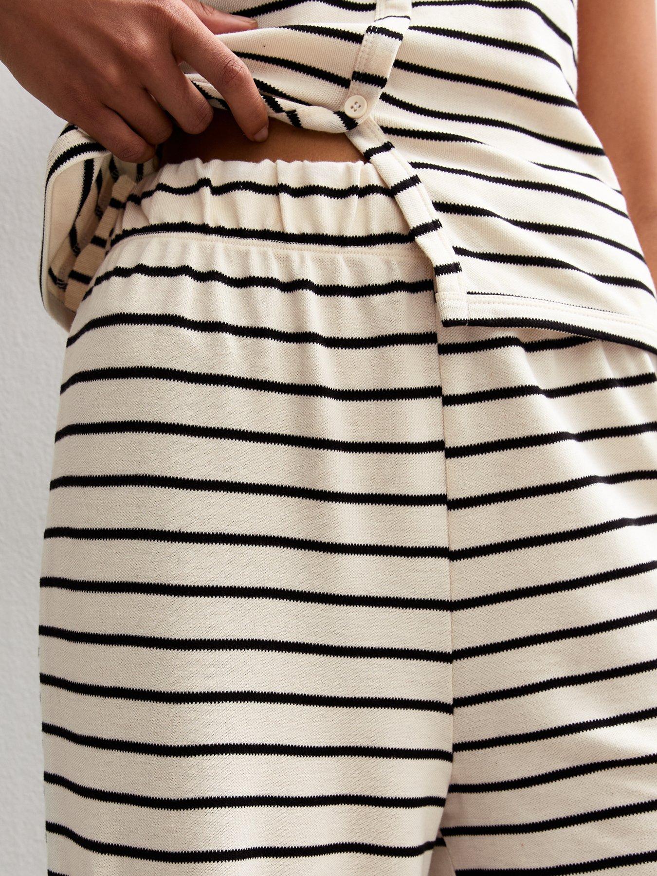 Image 4 of 4 of New Look Off White Striped Wide Leg Trousers