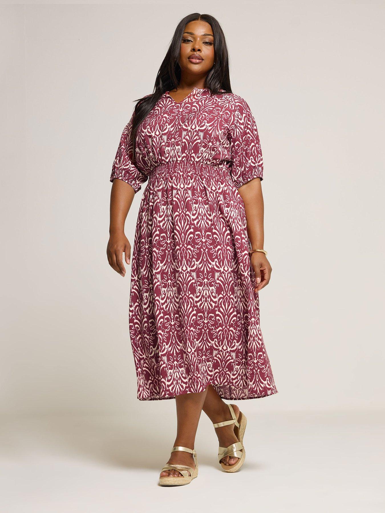 undefined Curve Notch Neck Midaxi Dress - Red