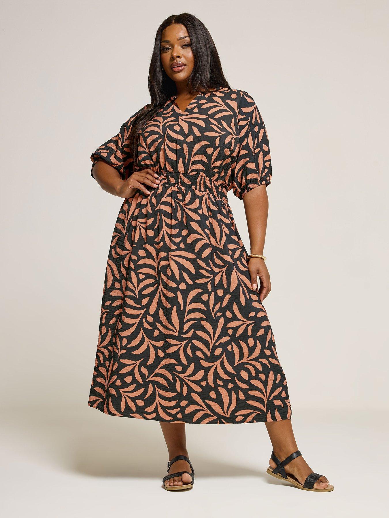 Women's Plus Size Tan Brown Tiered Women Knee Length Dress