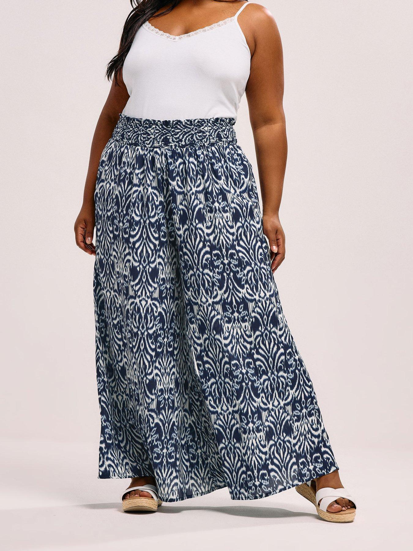 undefined Curve Shirred Waist Wide Leg Trousers - Blue