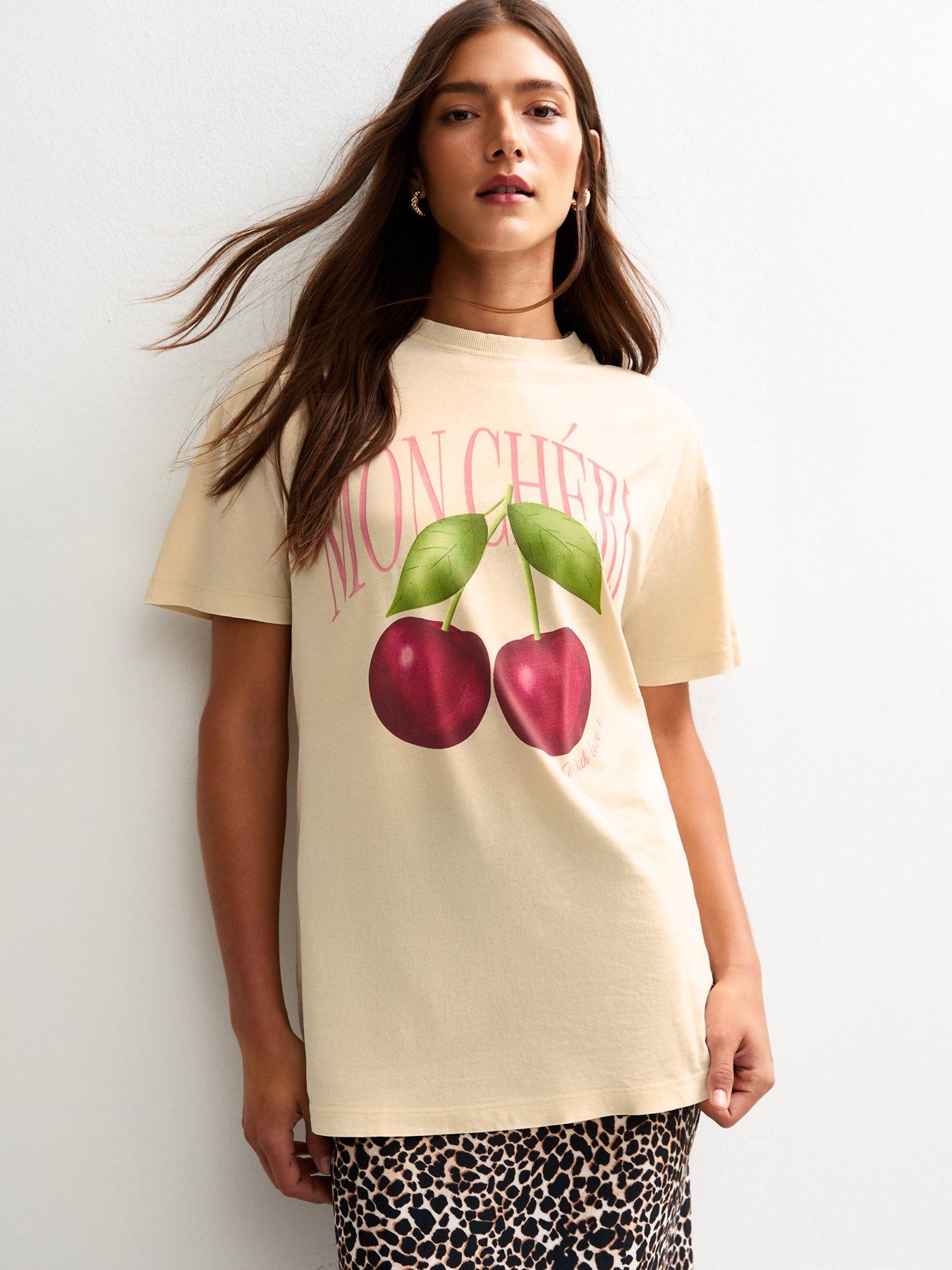 undefined Cream Mon Cheri Print Oversized T-shirt