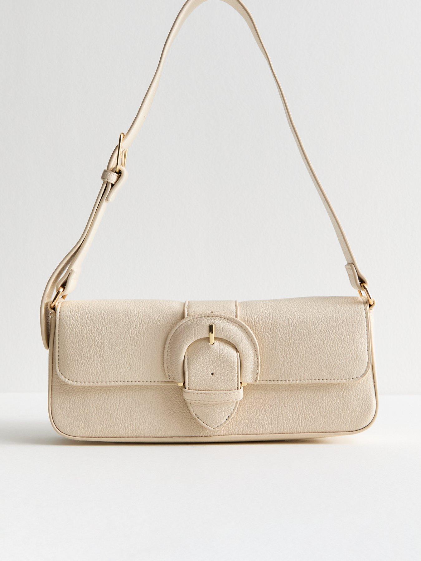 undefined Cream Faux Leather Buckle Shoulder Bag