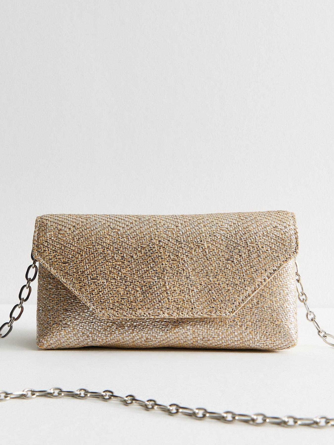 undefined Silver Metallic Raffia Look Clutch