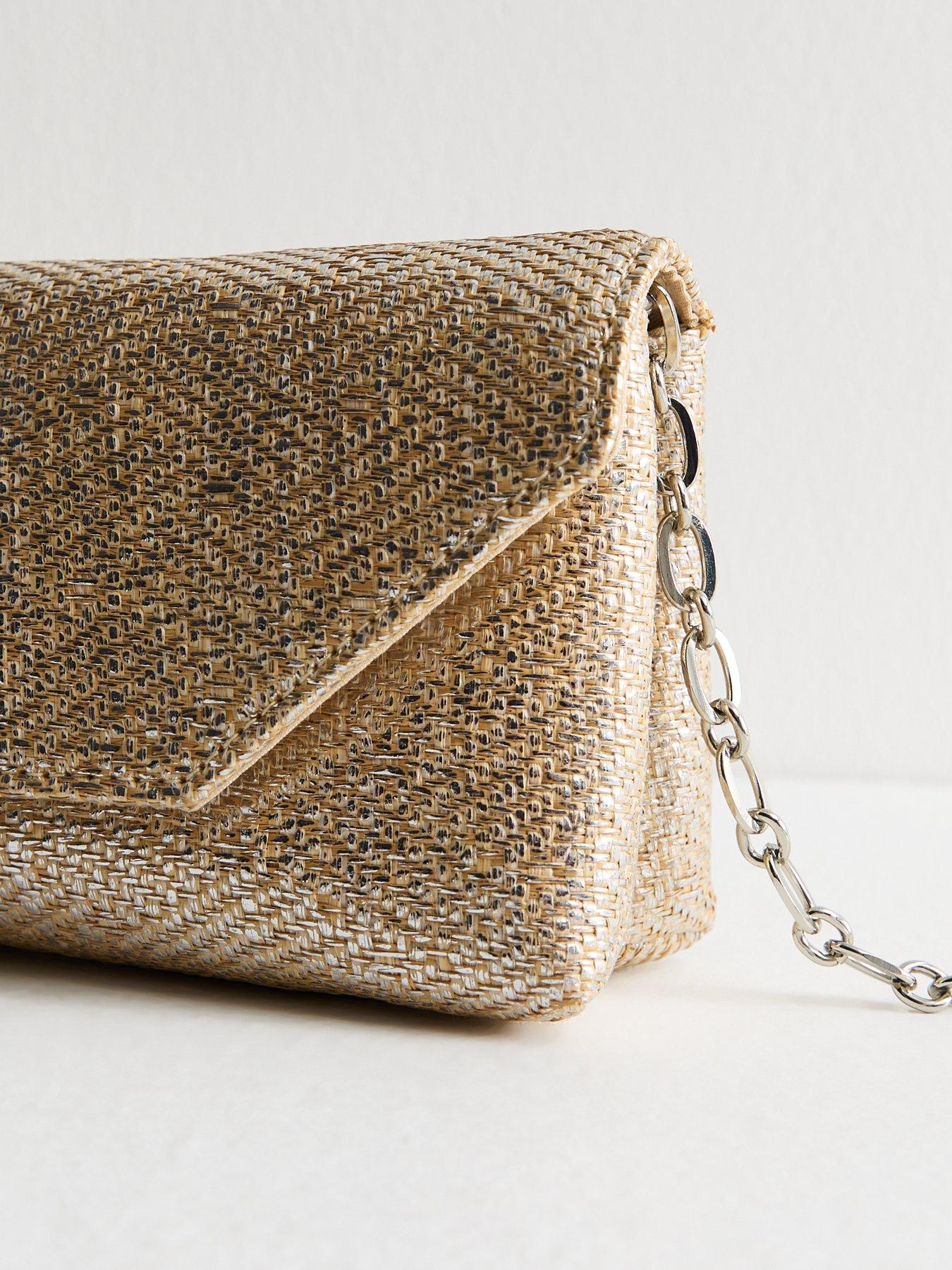 Image 4 of 5 of New Look Silver Metallic Raffia Look Clutch