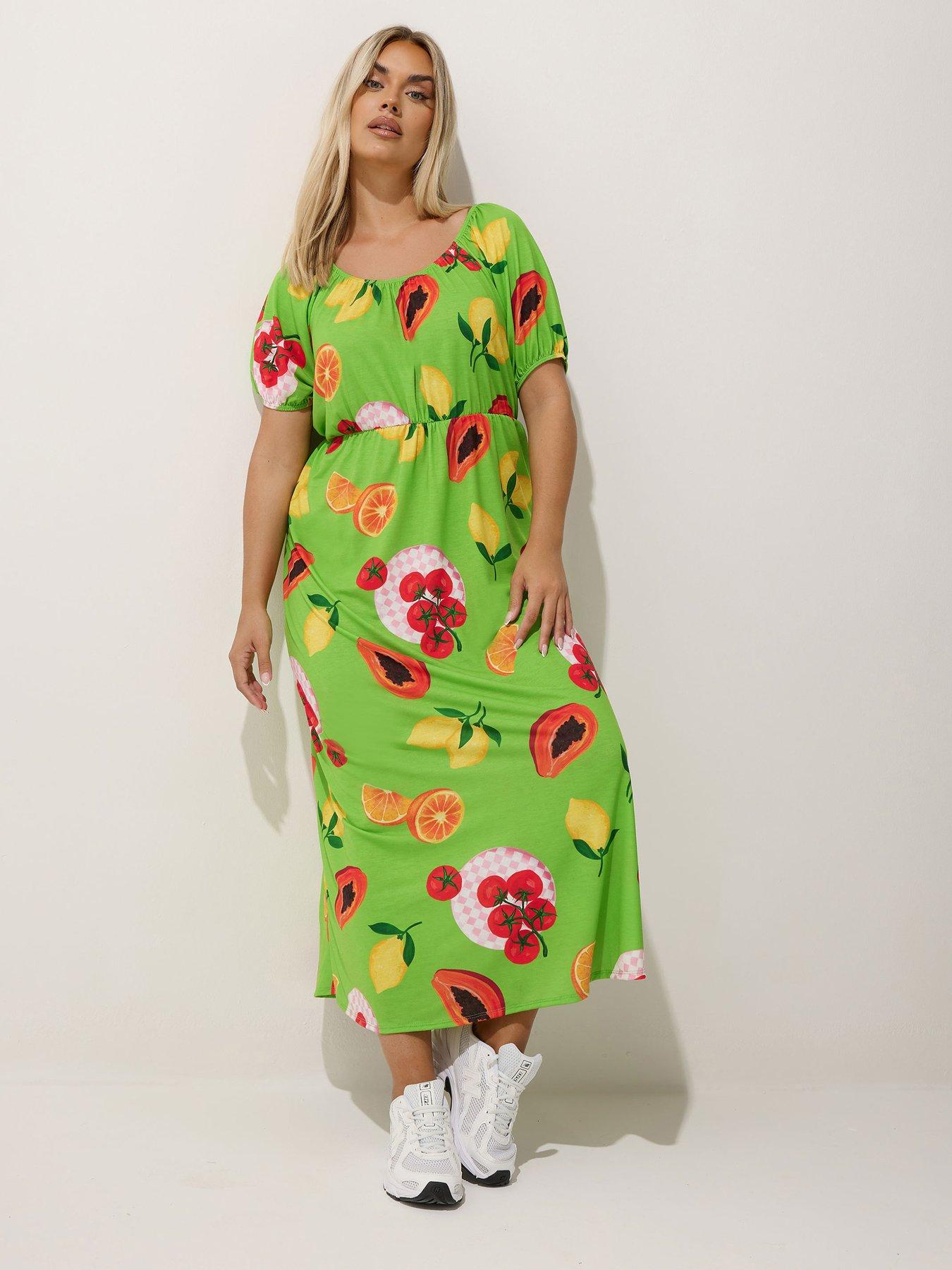 undefined Curve Fruit Bardot Dress - Red