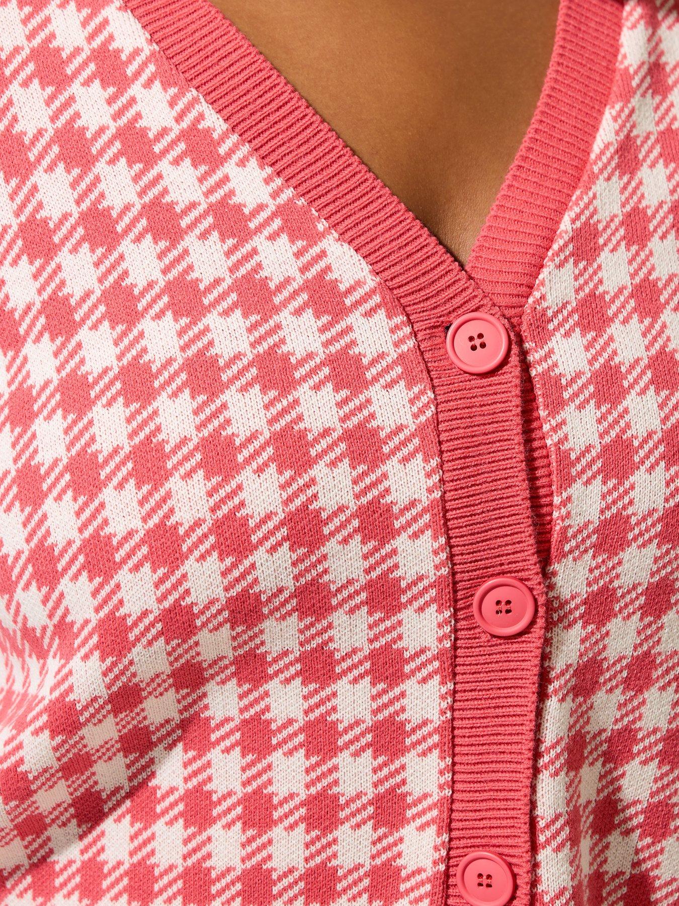 Image 4 of 4 of Yours Curve Gingham Light Knit Cardigan - Red