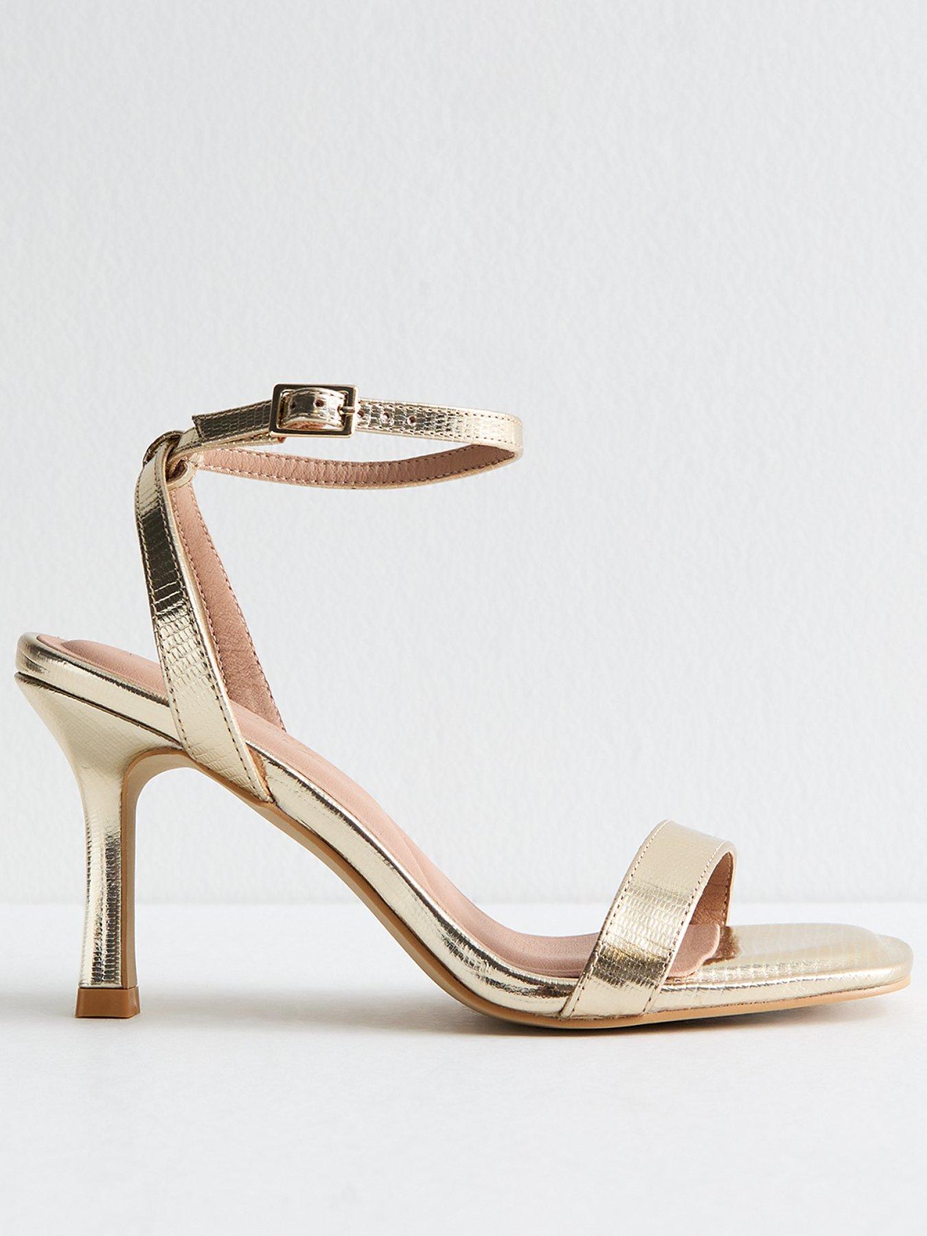 undefined Gold Metallic Faux Leather Stiletto Heel Sandals