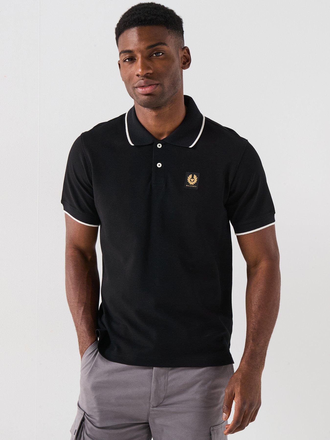 Belstaff Left Chest Patch Logo Regular Fit Tipped Polo Shirt - Black