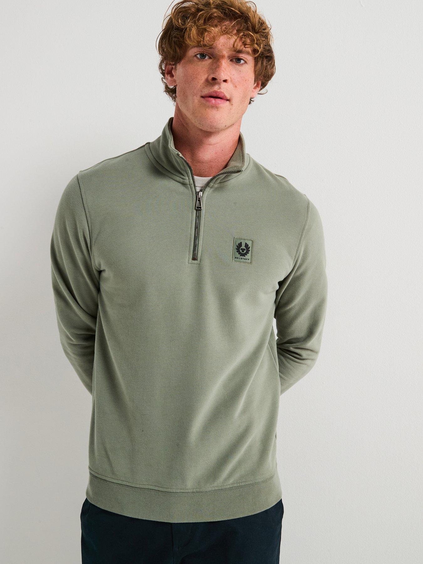 Belstaff Left Chest Patch Logo Quarter Zip Sweatshirt - Light Green
