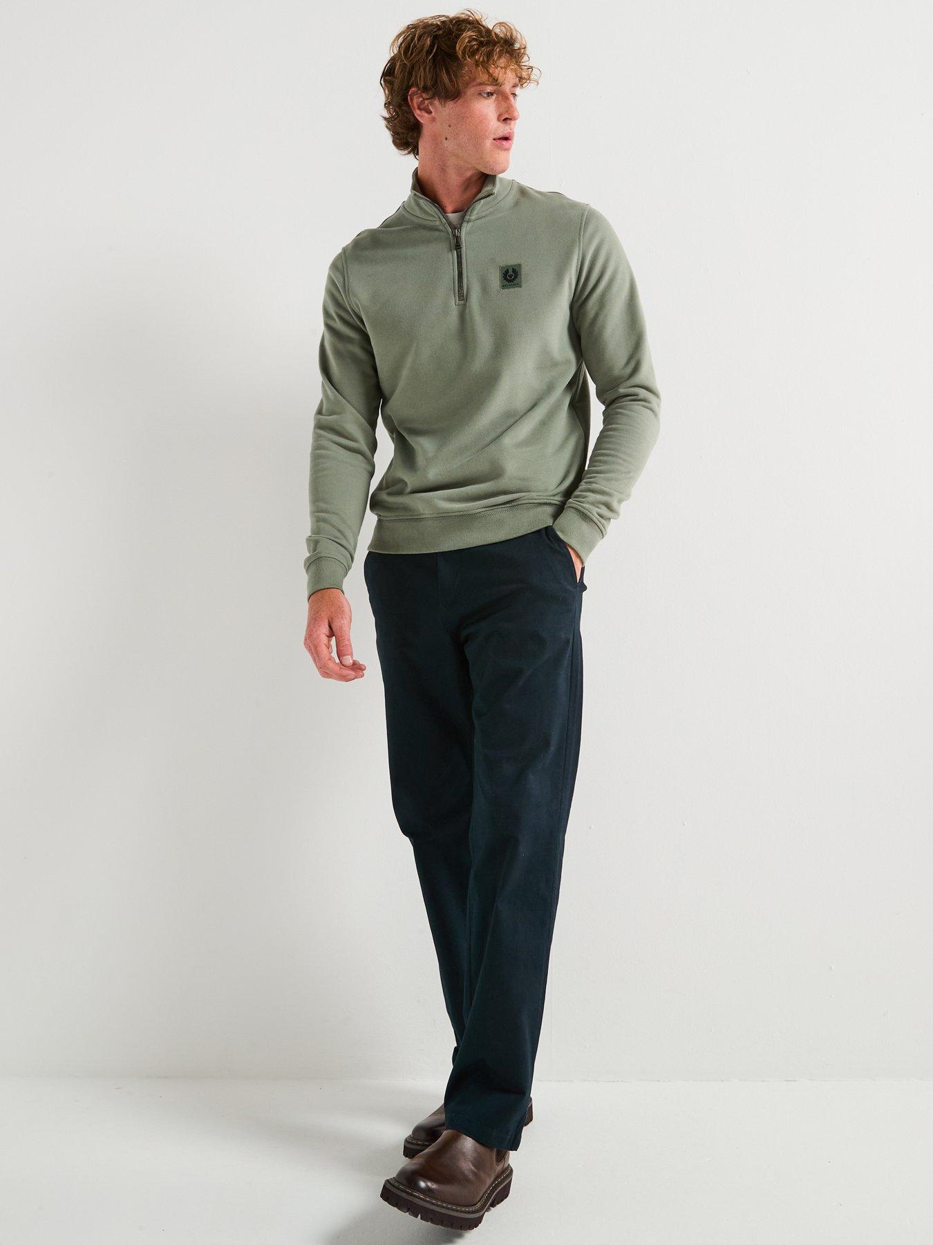 Image 3 of 6 of Belstaff Left Chest Patch Logo Quarter Zip Sweatshirt - Light Green