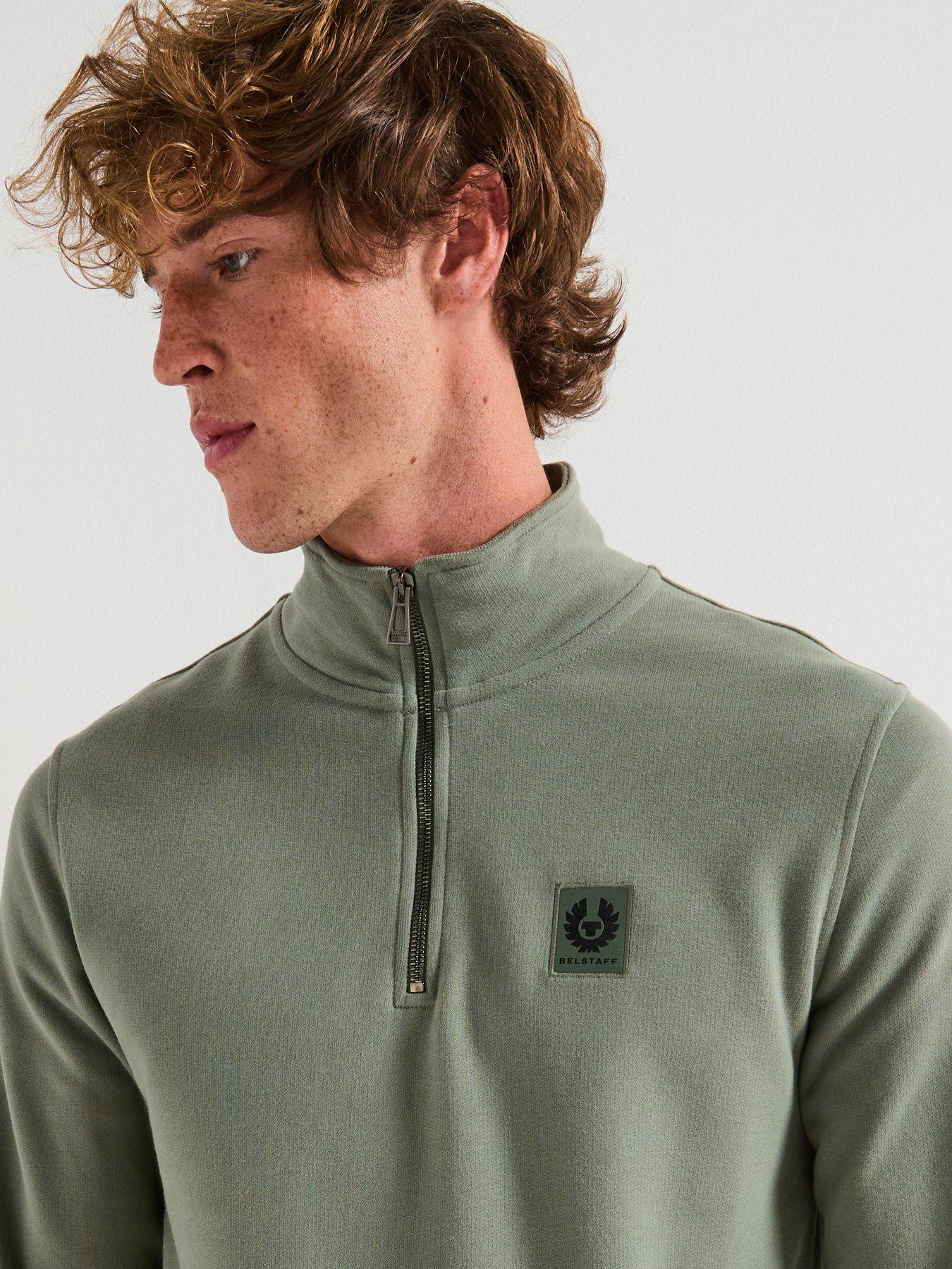 Image 4 of 6 of Belstaff Left Chest Patch Logo Quarter Zip Sweatshirt - Light Green