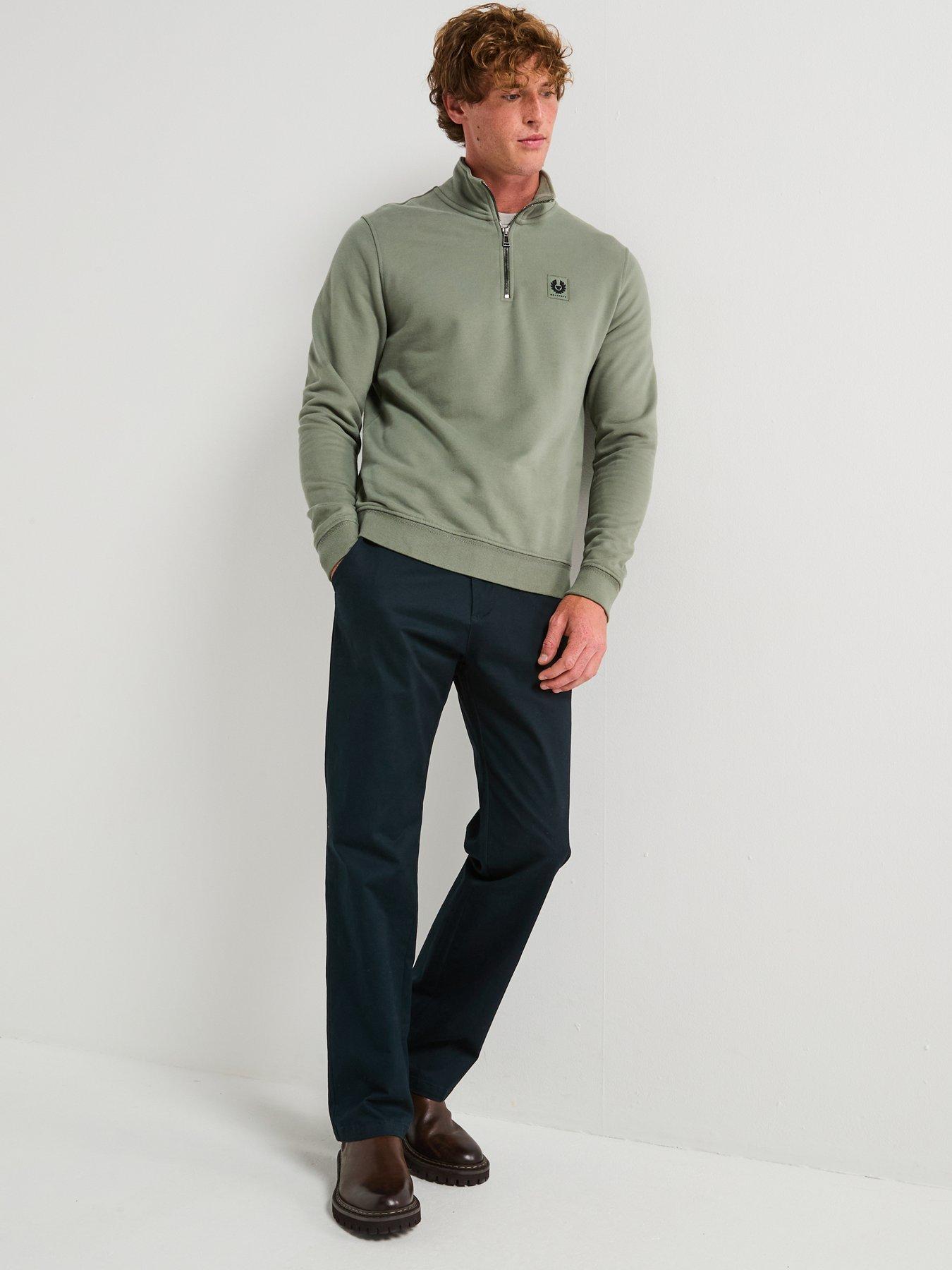 Image 5 of 6 of Belstaff Left Chest Patch Logo Quarter Zip Sweatshirt - Light Green