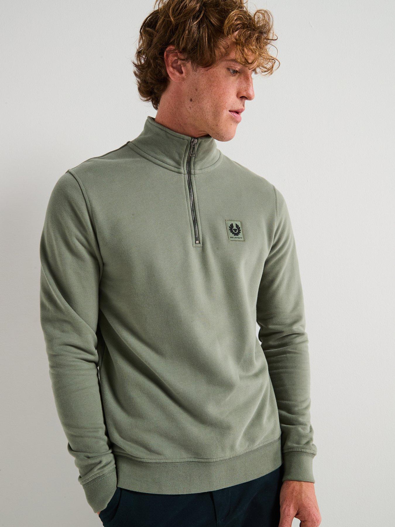 Image 6 of 6 of Belstaff Left Chest Patch Logo Quarter Zip Sweatshirt - Light Green