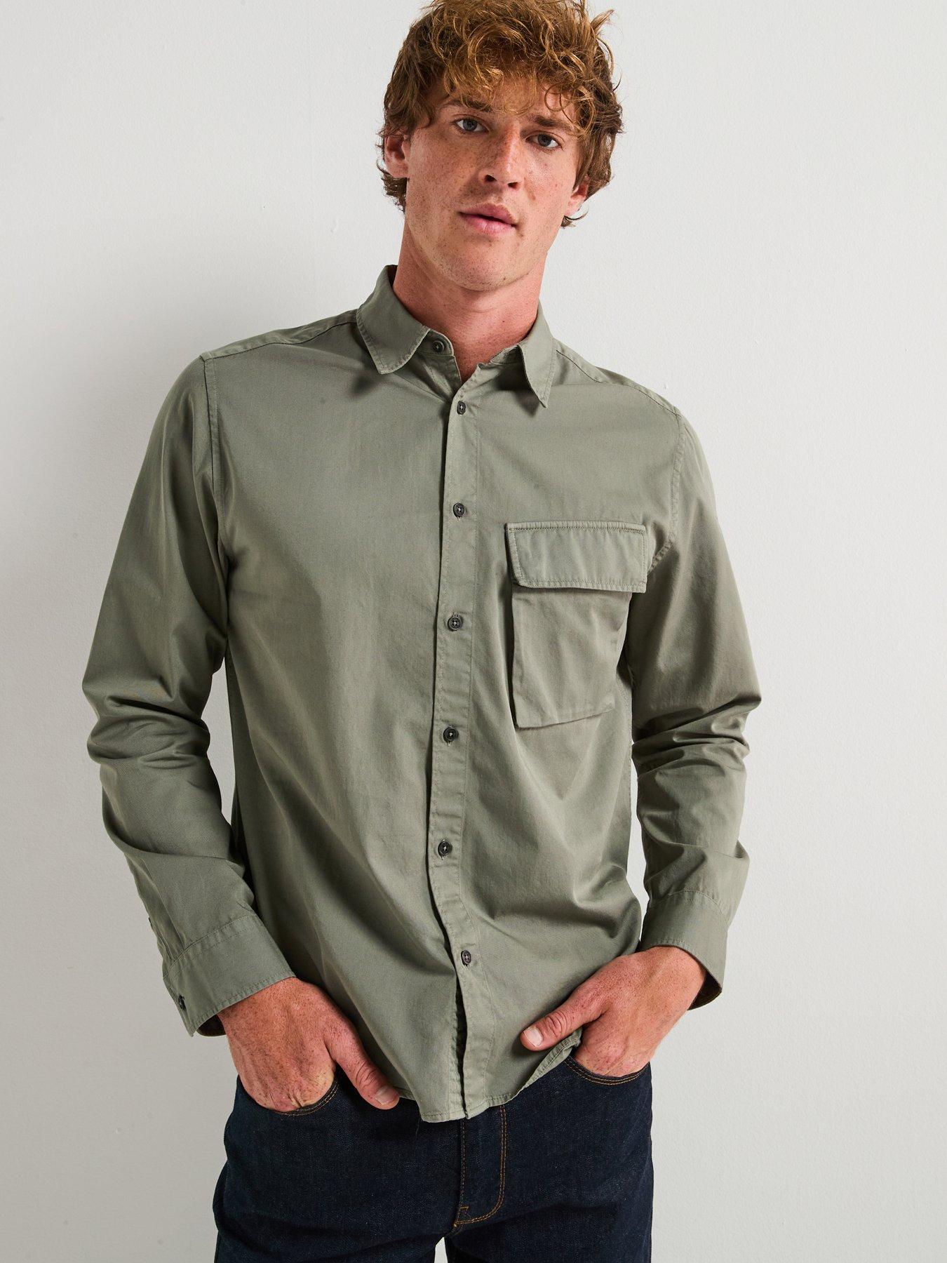 undefined Belstaff Scale Logo Patch Sleeve Garment Dyed Cotton Shirt - Light Green