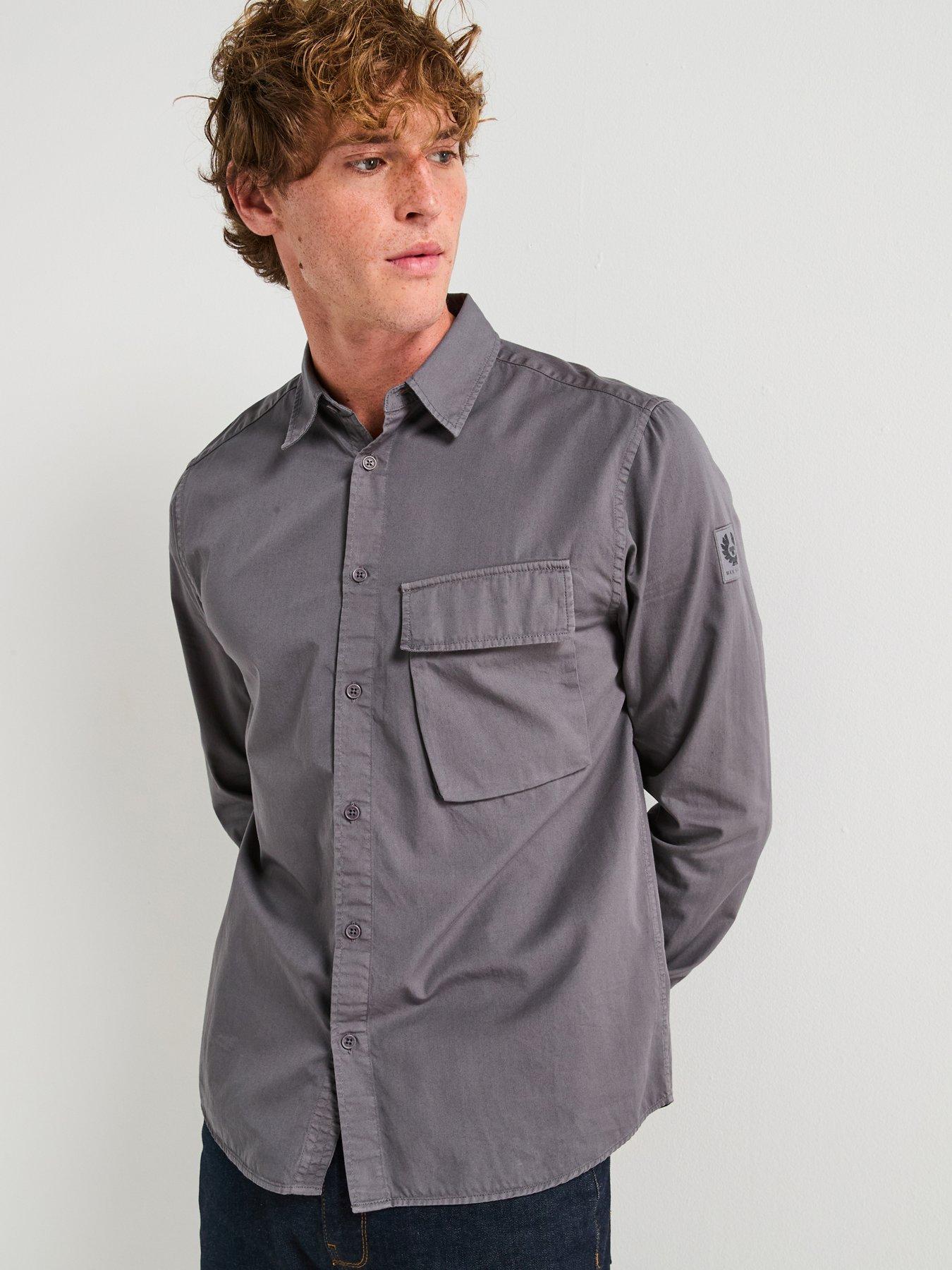 Image 1 of 6 of Belstaff Scale Logo Patch Sleeve Garment Dyed Cotton Shirt - Dark Grey