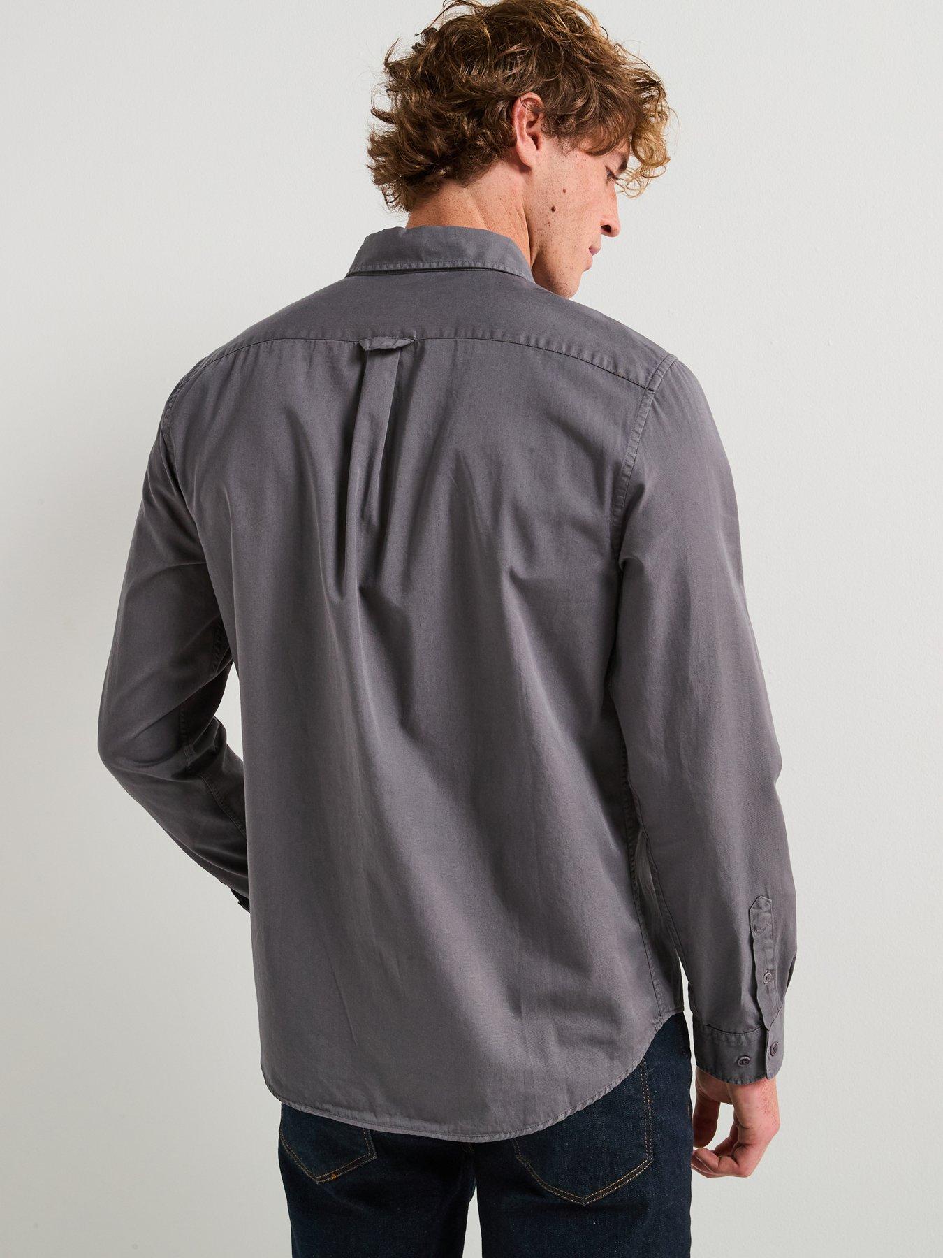 Image 2 of 6 of Belstaff Scale Logo Patch Sleeve Garment Dyed Cotton Shirt - Dark Grey