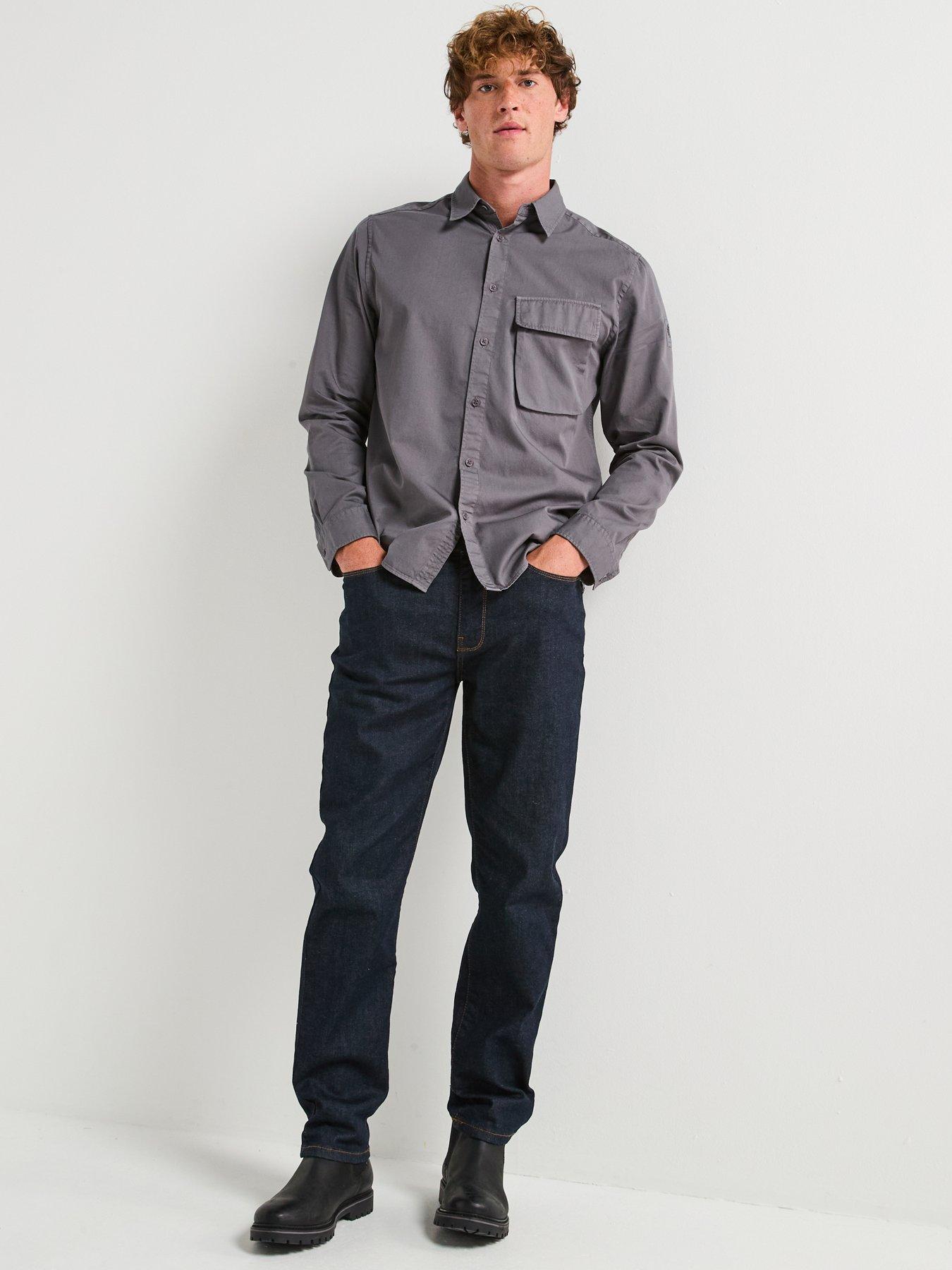 Image 3 of 6 of Belstaff Scale Logo Patch Sleeve Garment Dyed Cotton Shirt - Dark Grey