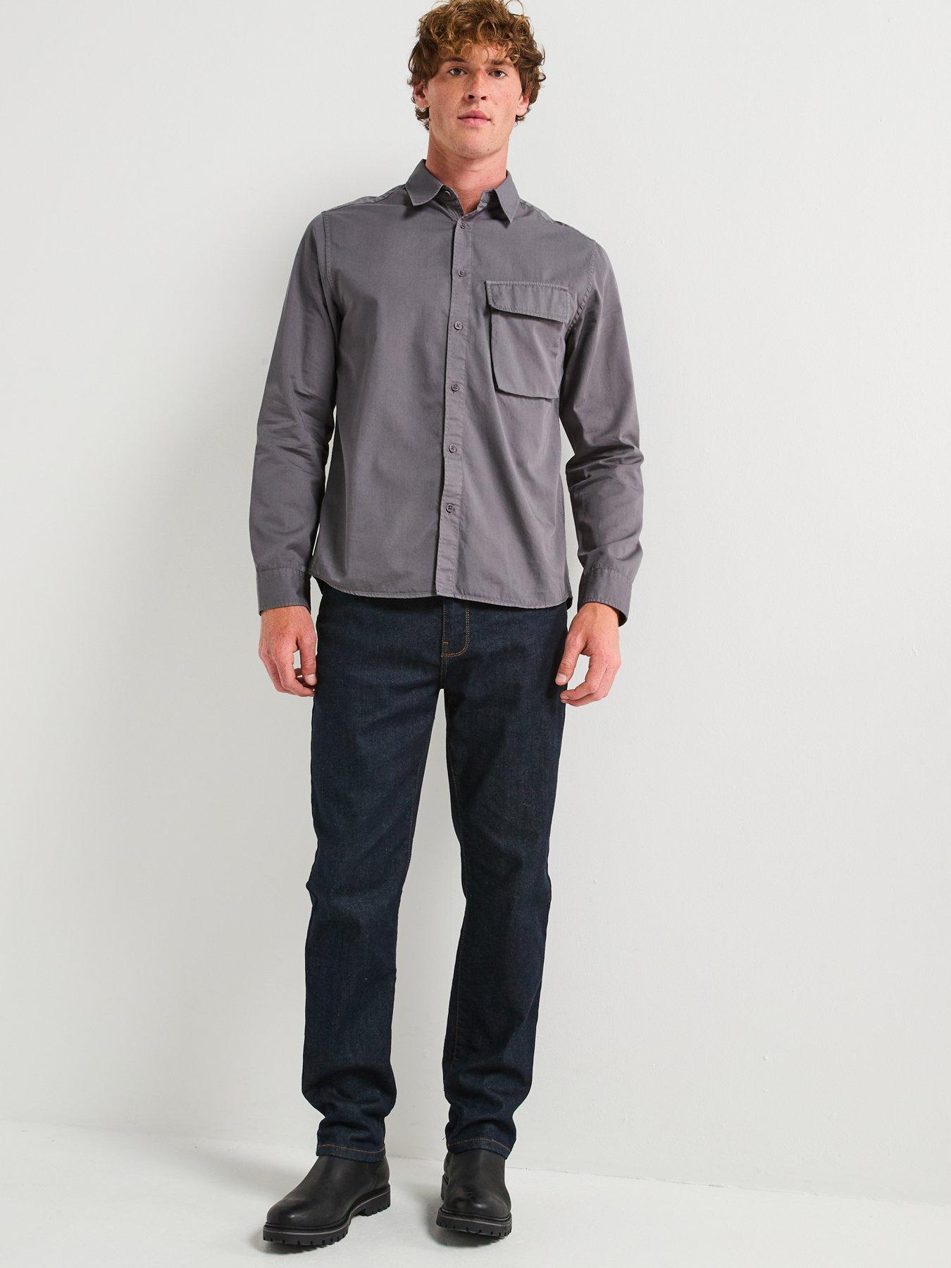 Image 5 of 6 of Belstaff Scale Logo Patch Sleeve Garment Dyed Cotton Shirt - Dark Grey