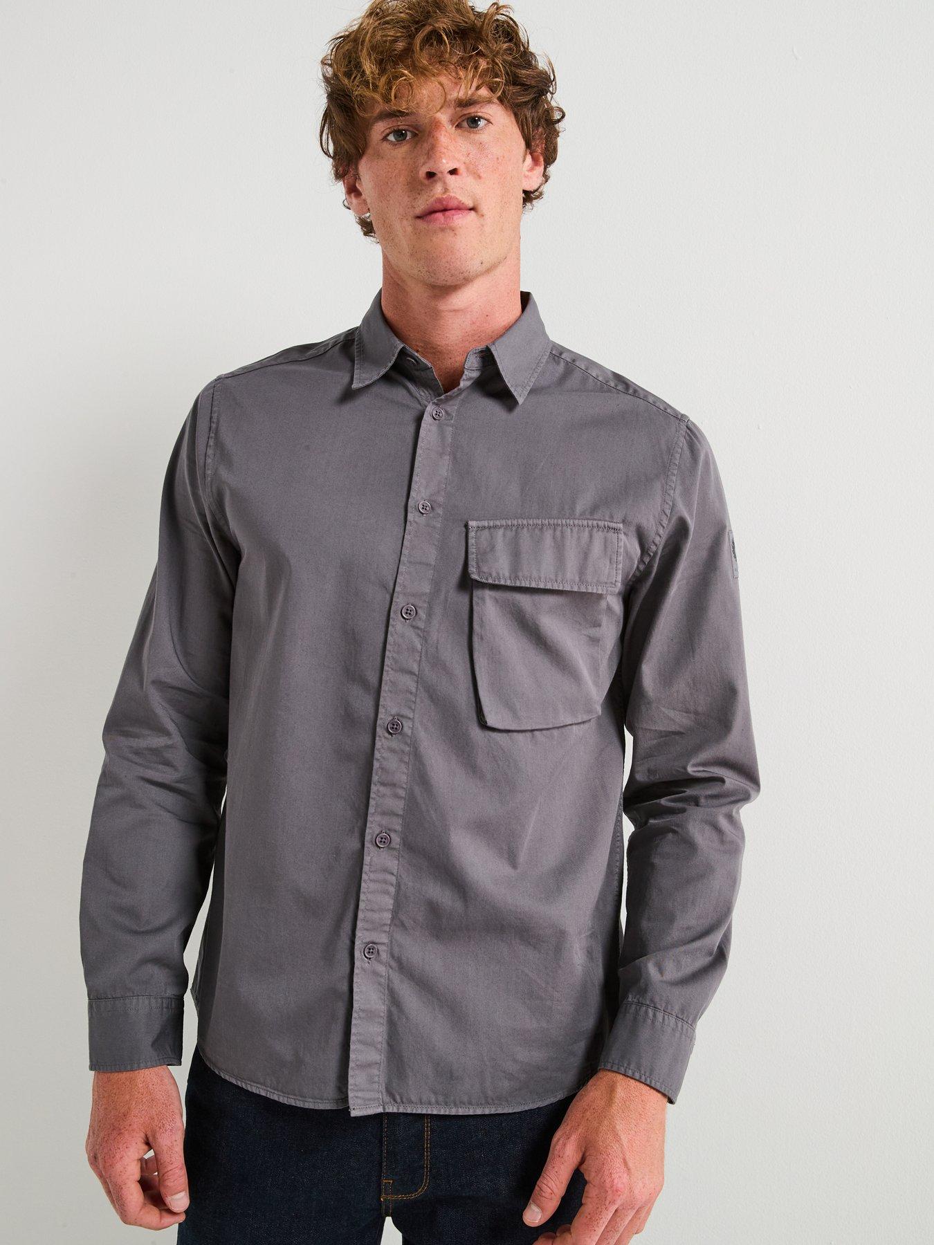 Image 6 of 6 of Belstaff Scale Logo Patch Sleeve Garment Dyed Cotton Shirt - Dark Grey