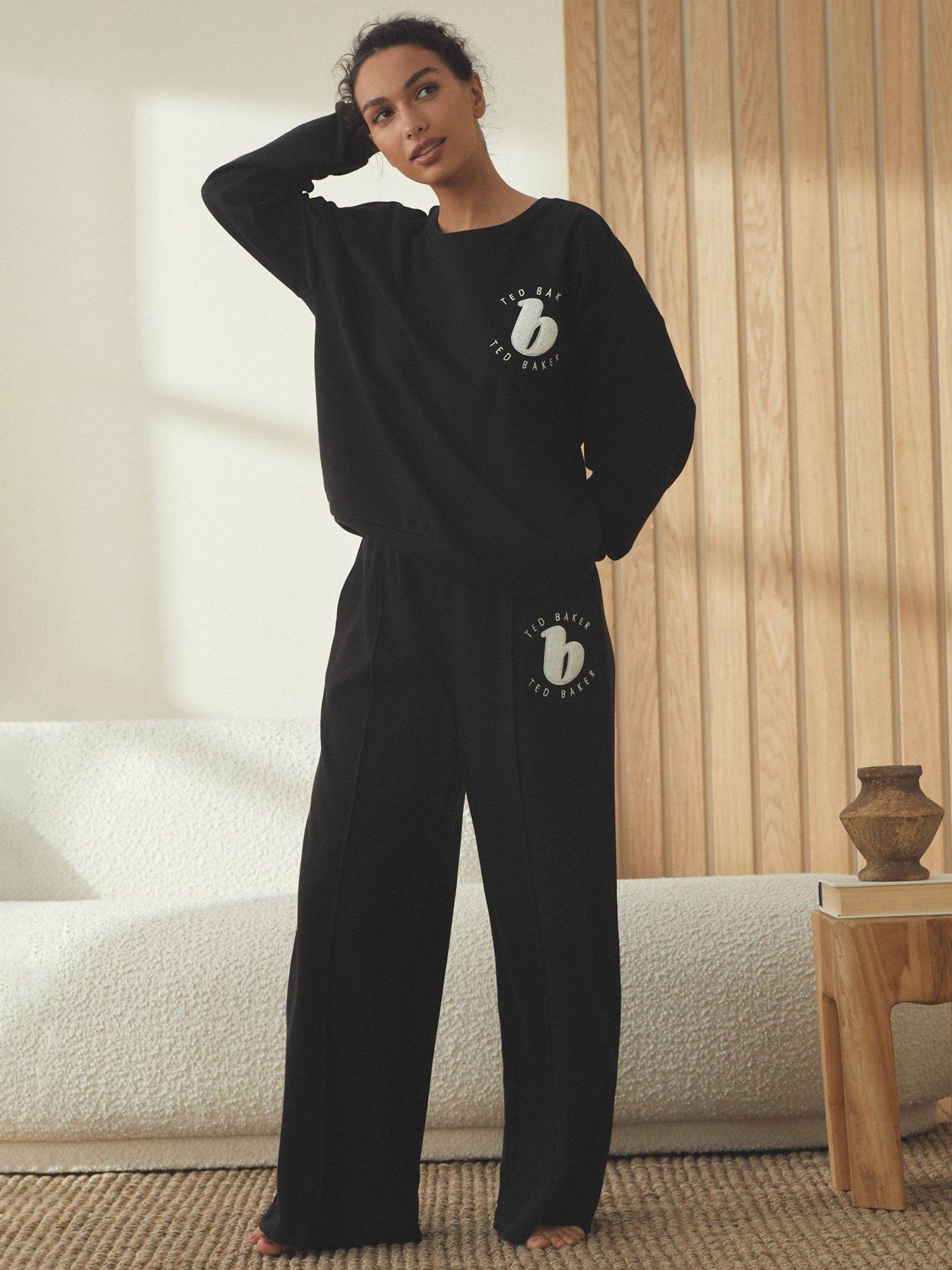 undefined Text Wide Leg Pyjama Set - Black