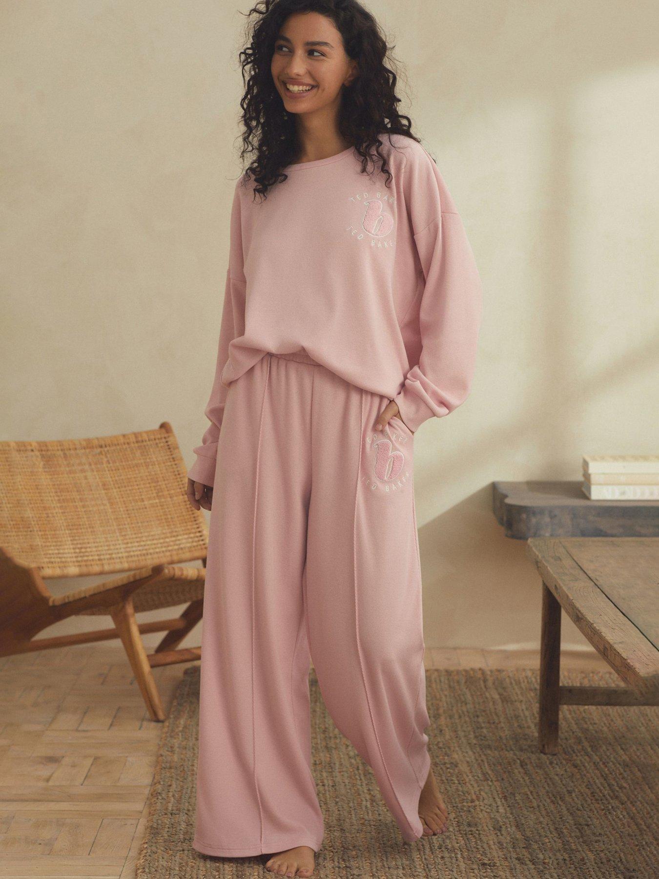 undefined Text Wide Leg Pyjama Set - Pink