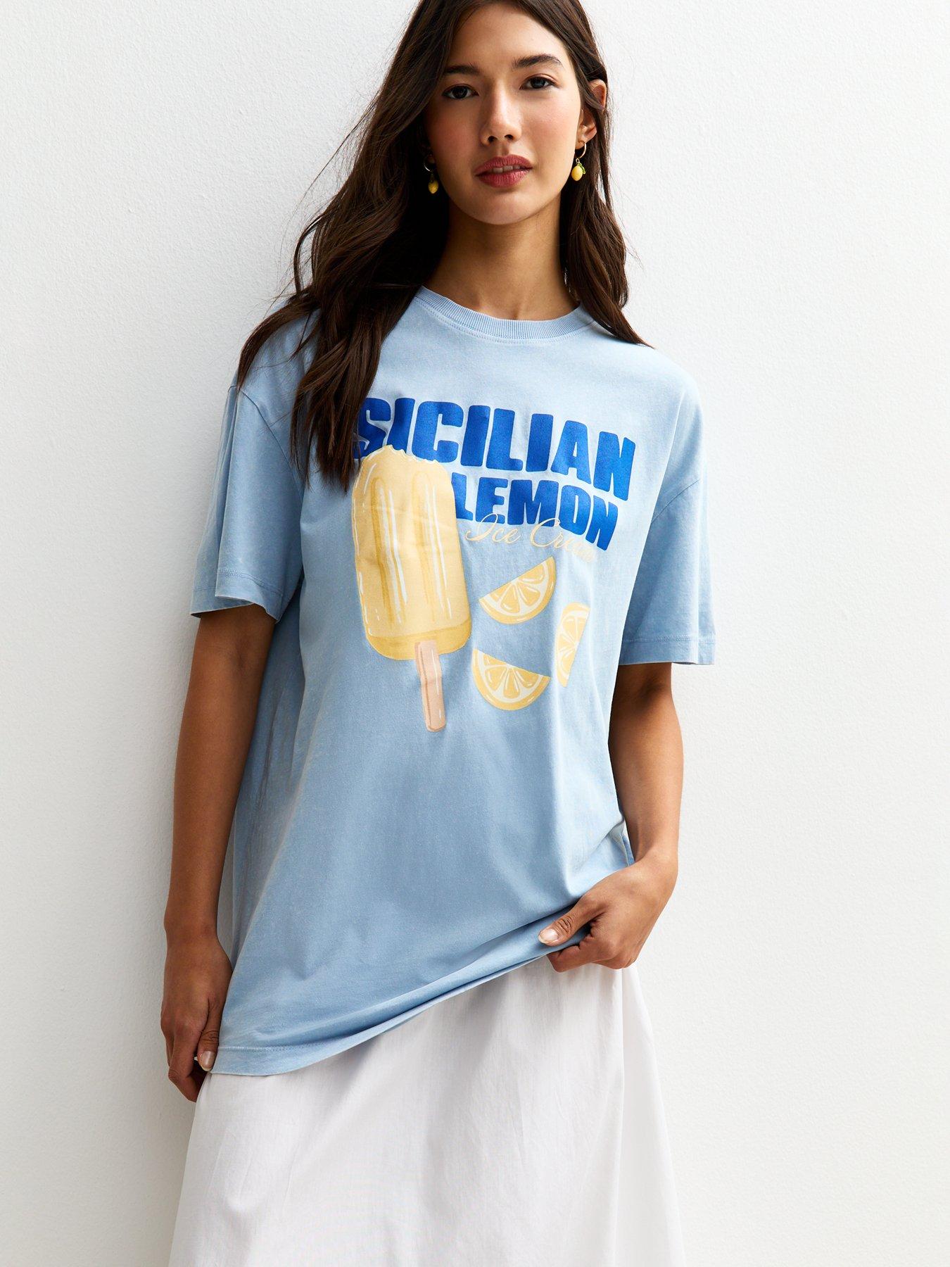 undefined Oversized Lemon Print T-Shirt - Blue