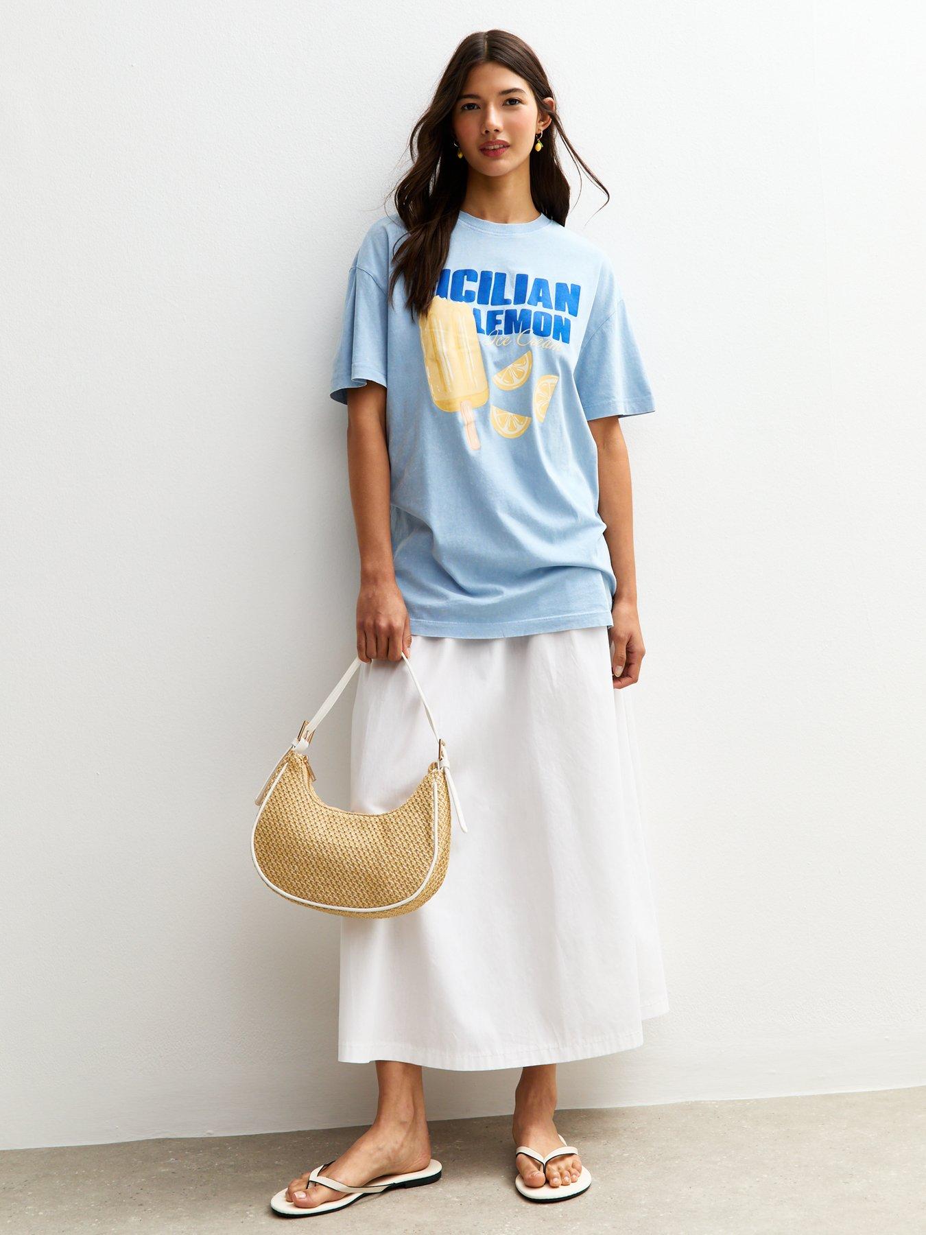 Image 3 of 4 of New Look Oversized Lemon Print T-Shirt - Blue
