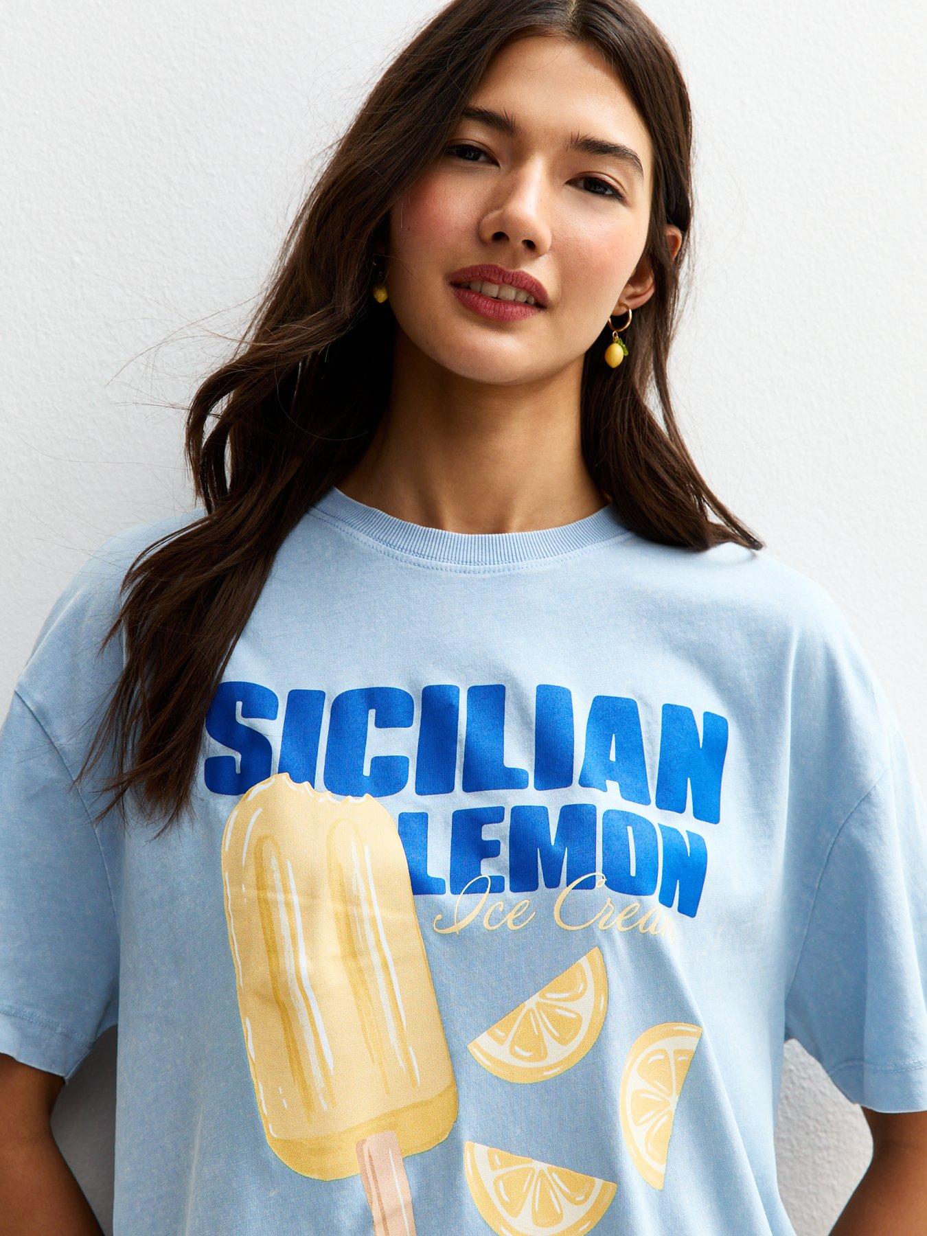 Image 4 of 4 of New Look Oversized Lemon Print T-Shirt - Blue