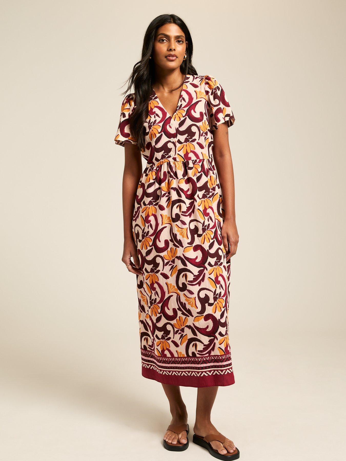 undefined Cream Floral Print Button Up Midi Shirt Dress