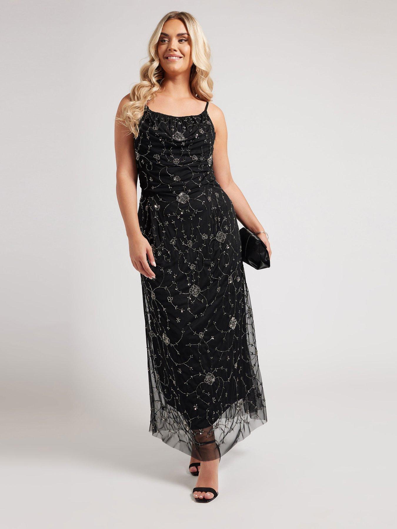 undefined Curve Embellished Floral Maxi Dress - Black