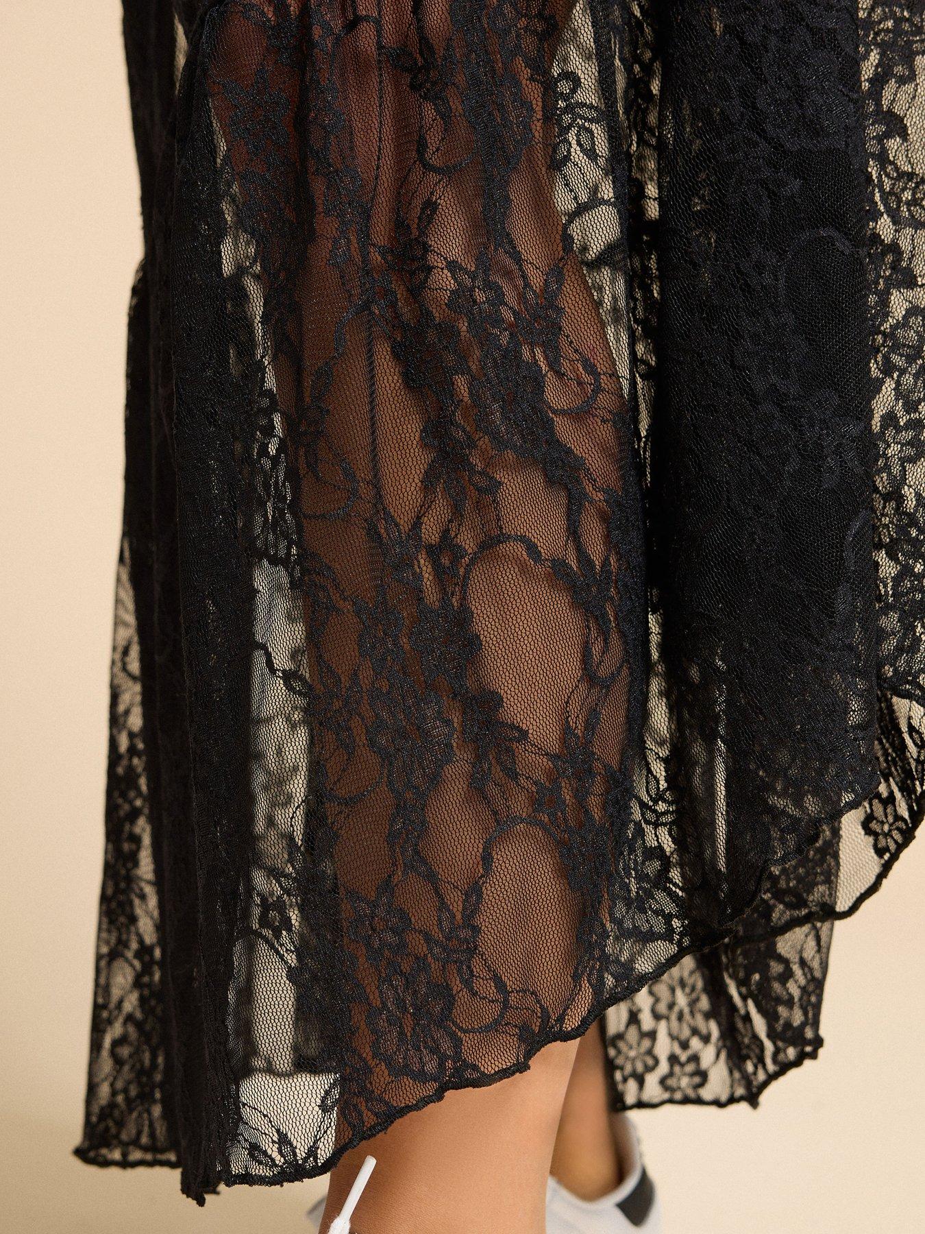 Image 4 of 4 of PixieGirl Petite Lace Lined Maxi Skirt - Black