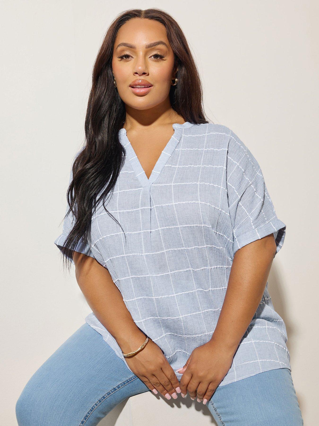 undefined Curve Notchneck Short Sleeve Blouse - Blue