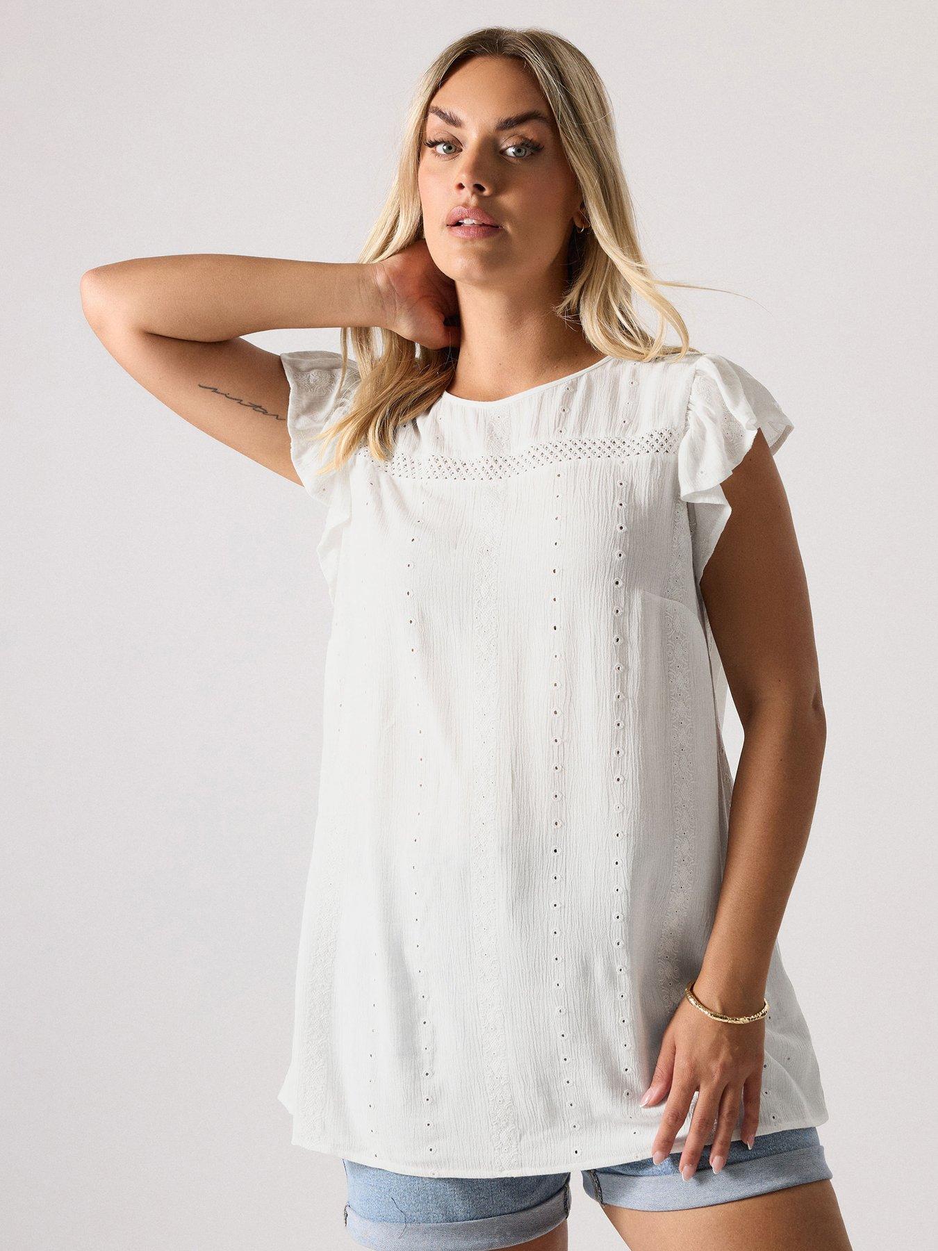 undefined Curve Embroidered Crinkle Top - White