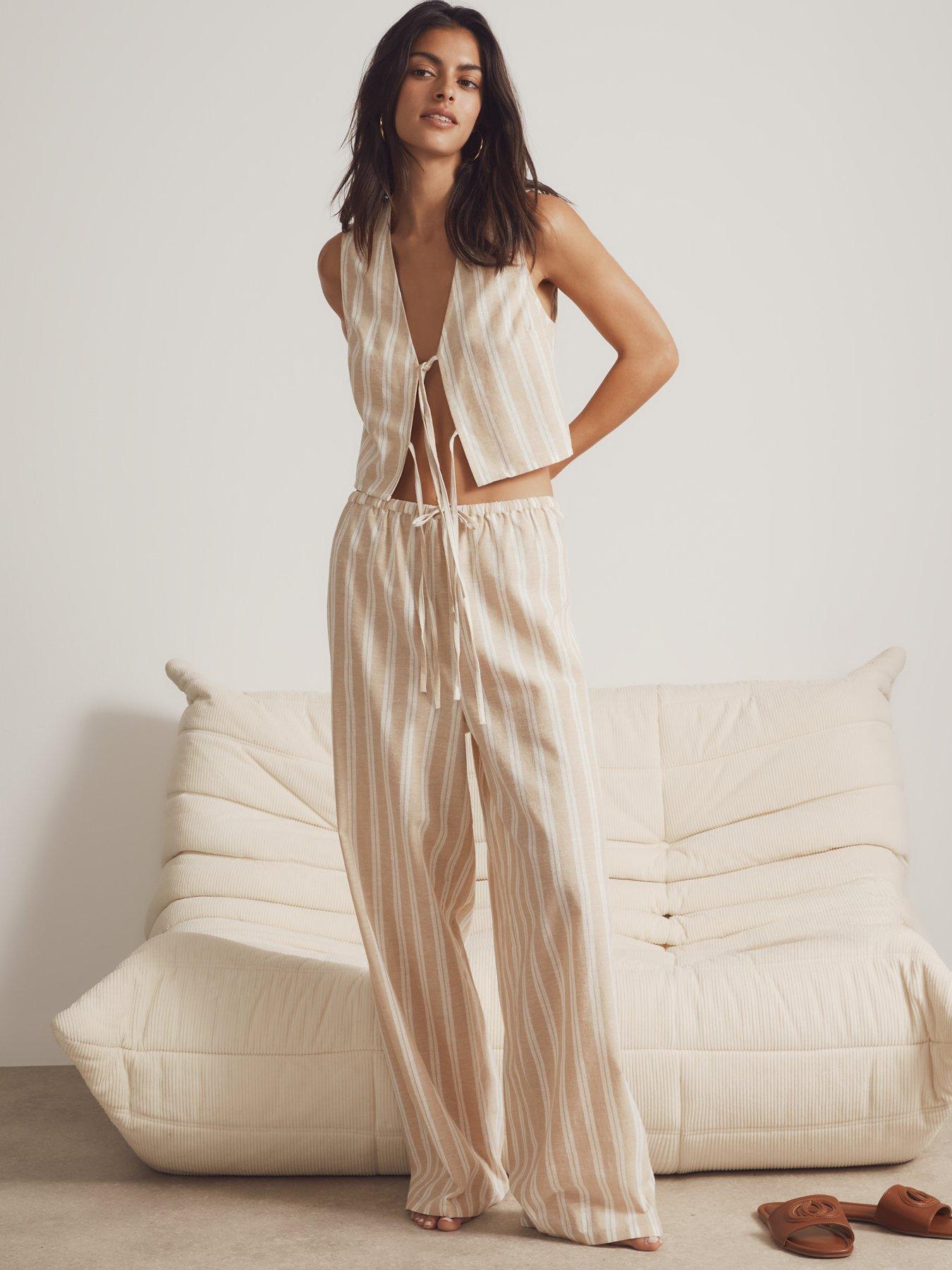 Image 3 of 5 of New Look Cream Stripe Print Wide Leg Trousers