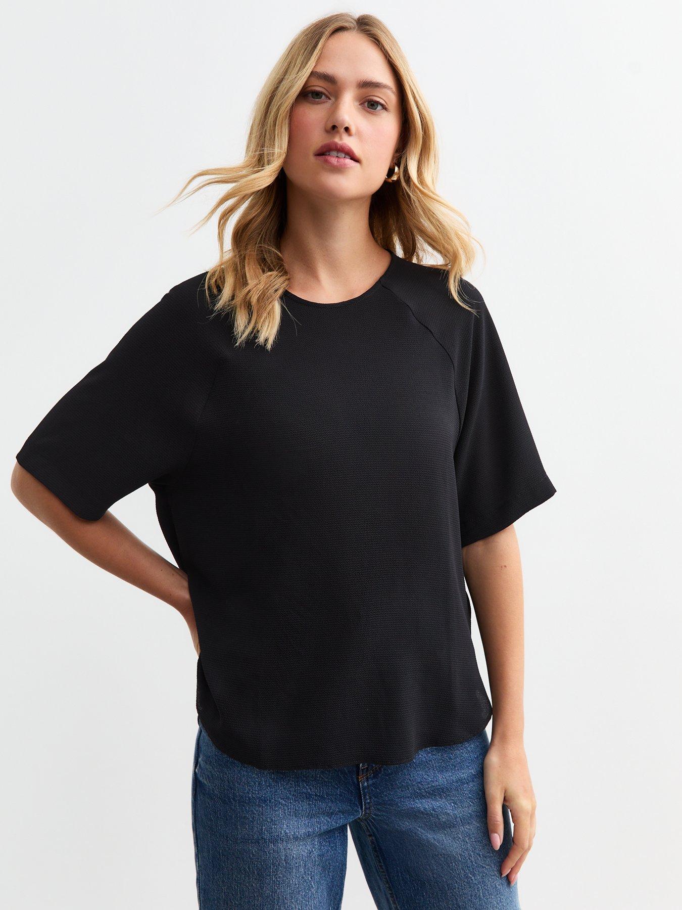 New Look Black Raglan Sleeve Woven Top