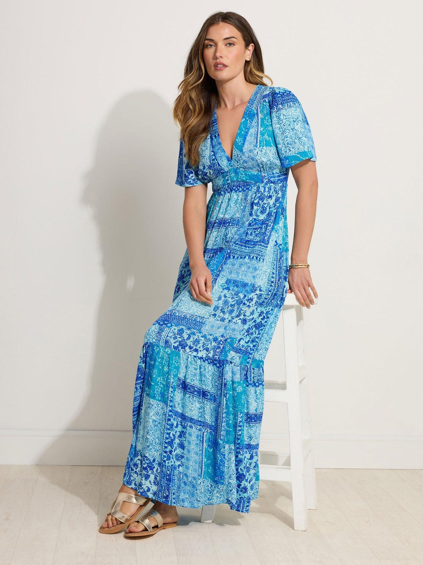 undefined Tile Crinkle Maxi Dress - Blue