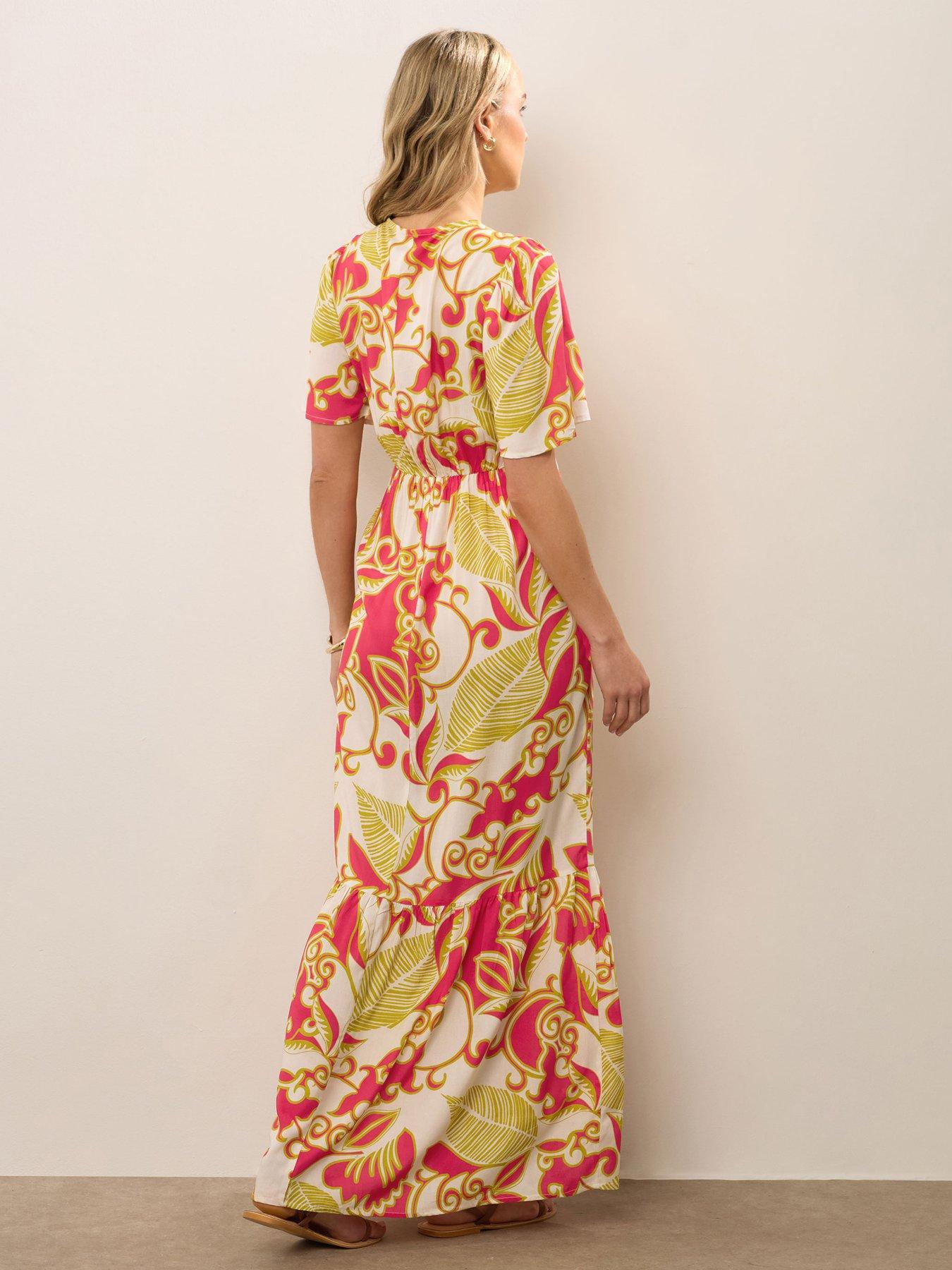 Image 2 of 4 of Long Tall Sally Tall Coral Red Abstract Palm Flutter Maxi Dress