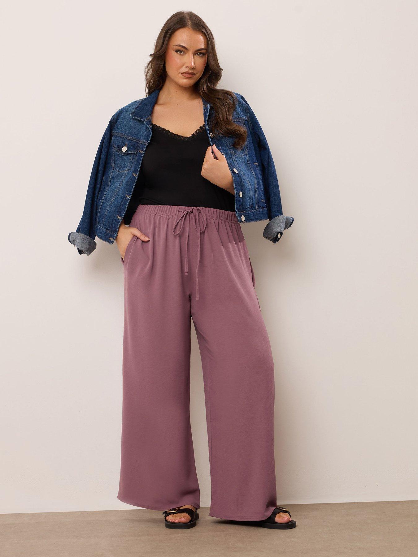 Image 3 of 4 of Yours Curve Washed Twill Wide Leg Trouser - Purple