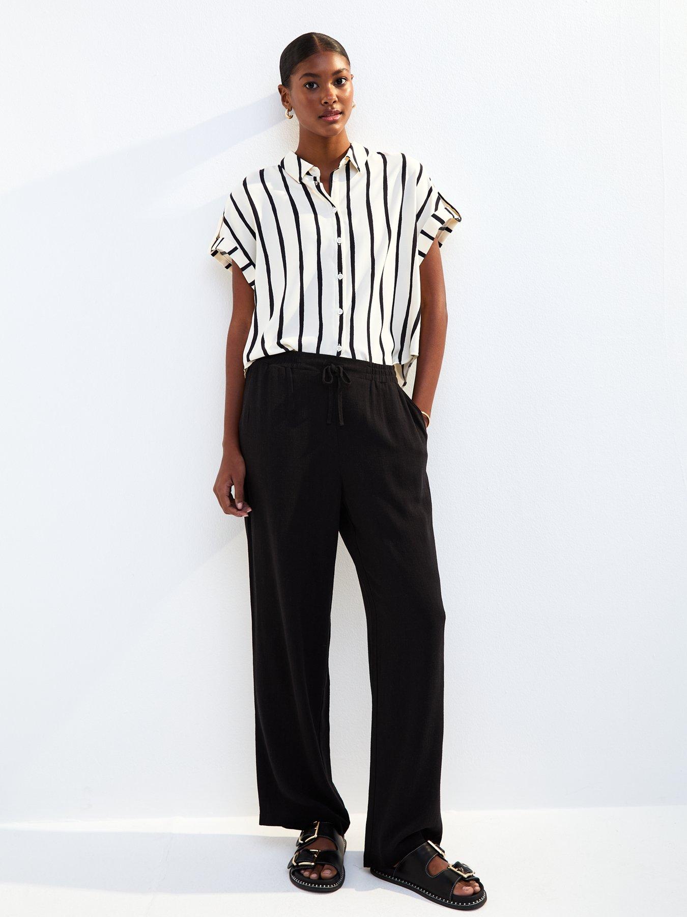 undefined Black Linen Look Wide Leg Trousers