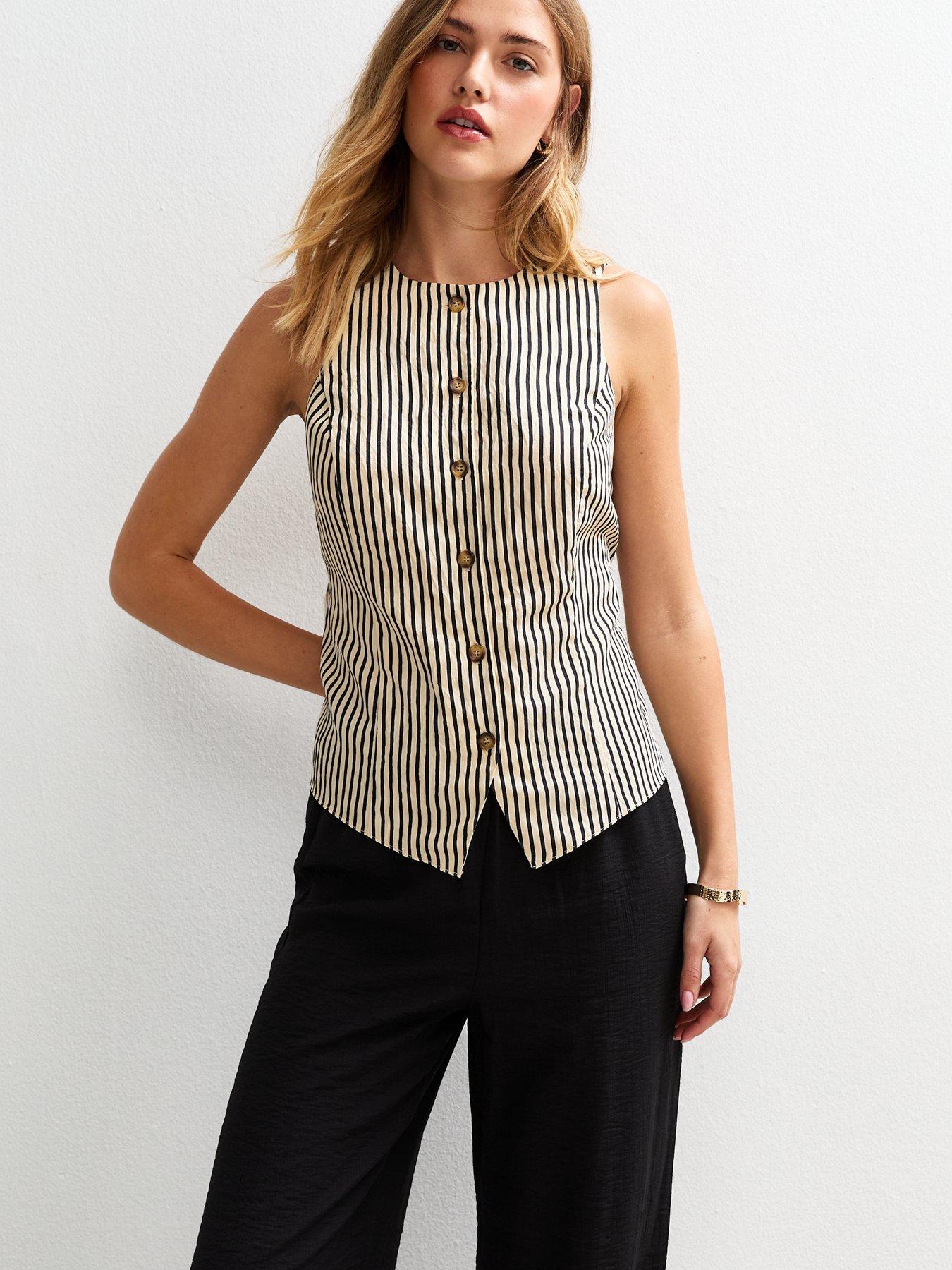 undefined Black Striped Button Up Waistcoat