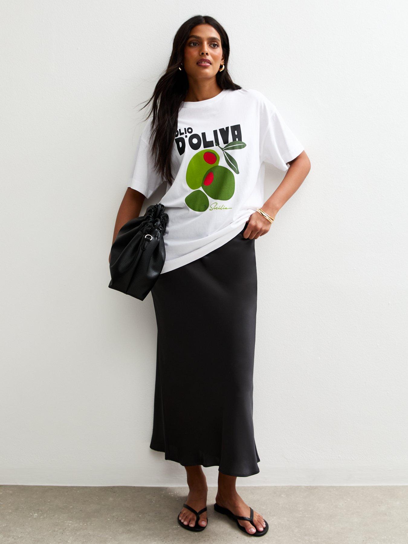 undefined Black Bias Cut Satin Midi Skirt
