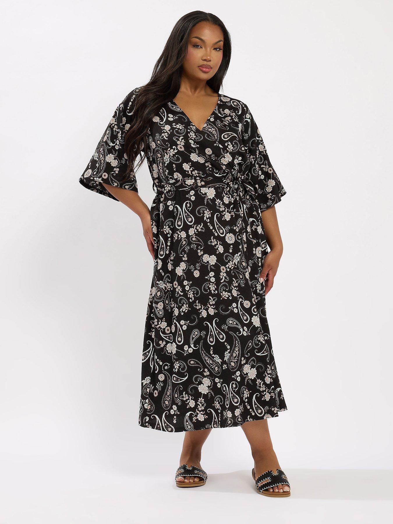undefined Curve Wrap Kimono Dress - Black