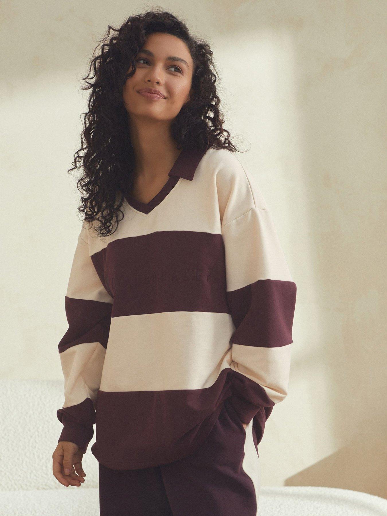 B By Ted Baker Long Sleeve Striped Lounge Top - Red