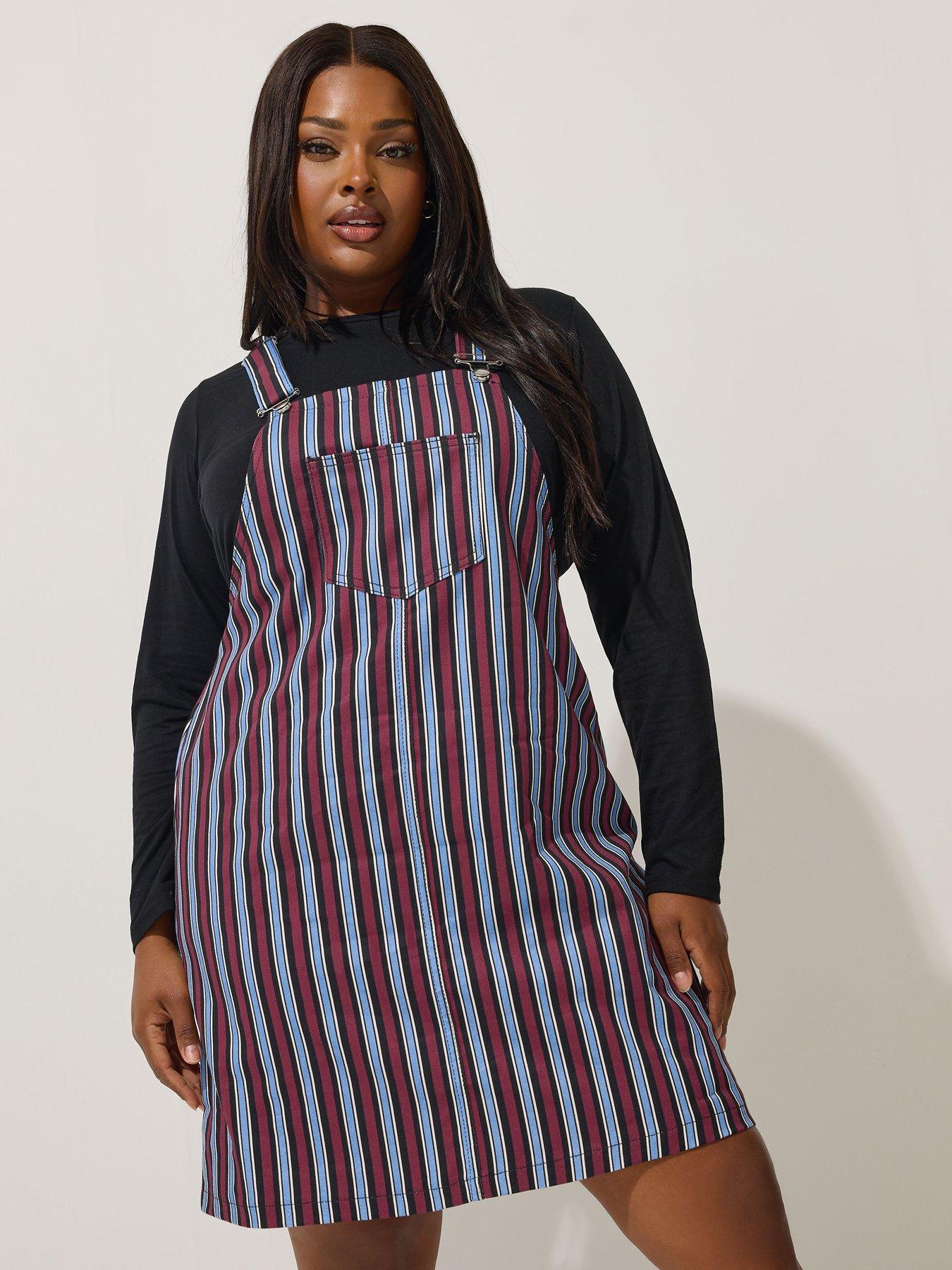 undefined Curve Stripe Denim Pinafore - Blue